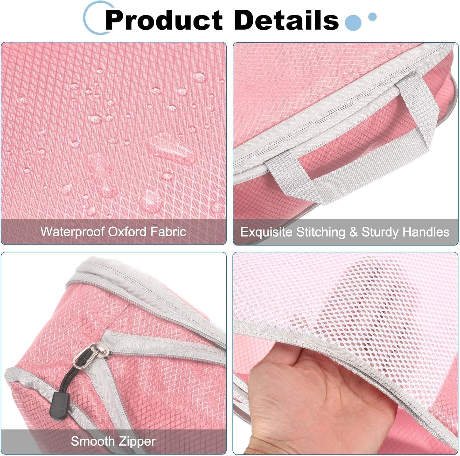 Enjour 4 Sets Compression Packing Cubes, Luggage Organizer Bags for Travel Essentials, Travel Accessories (Pink) - Jet Black image number 3