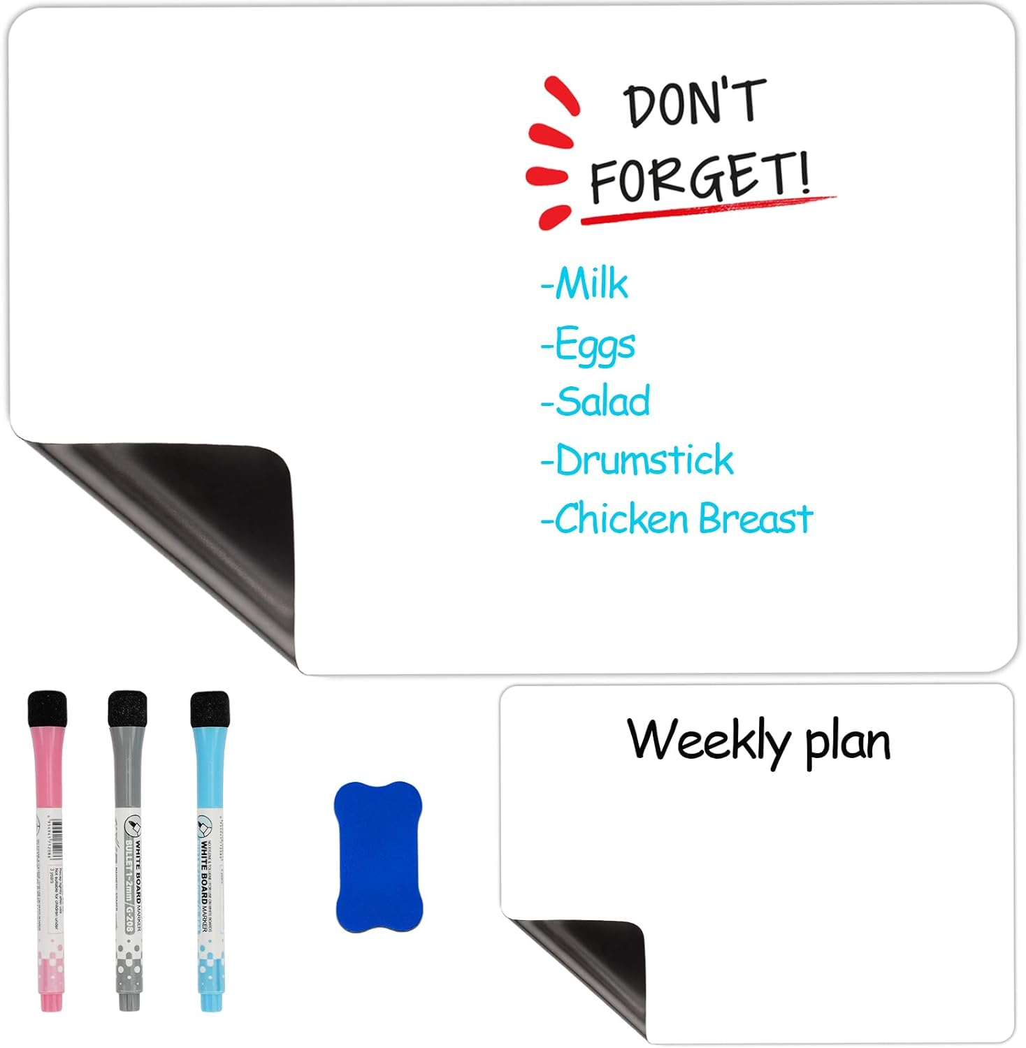 12X8 Inch Magnetic Dry Erase Whiteboard Sheet for Fridge,Dry Erase Board,3 Whiteboard Pens(Red Black Blue 1 Eraser,Magnetic Soft White Board for Home, Office, School (A4 1Pcs, White)