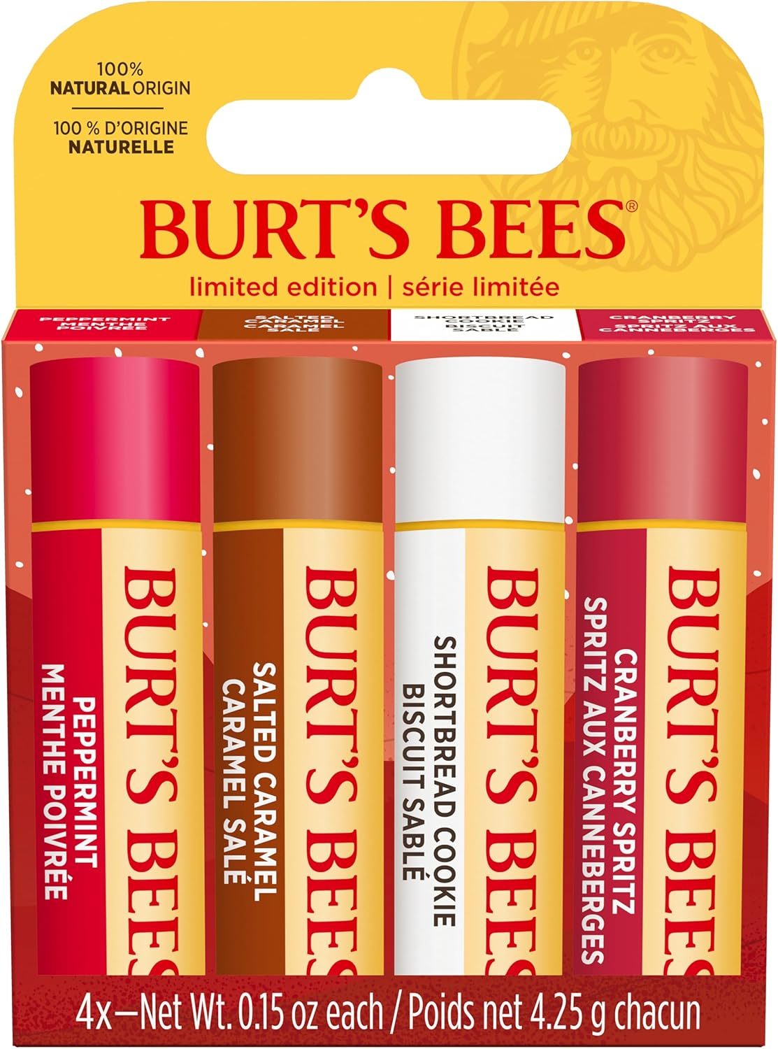 Burt'S Bees Gift Set | Lip Balm Set with Beeswax and Vitamin E | 100% Natural Origin | Shortbread Cookie, Cranberry Spritz, Salt Caramel and Peppermint | 4 X 4.25 G image number 4