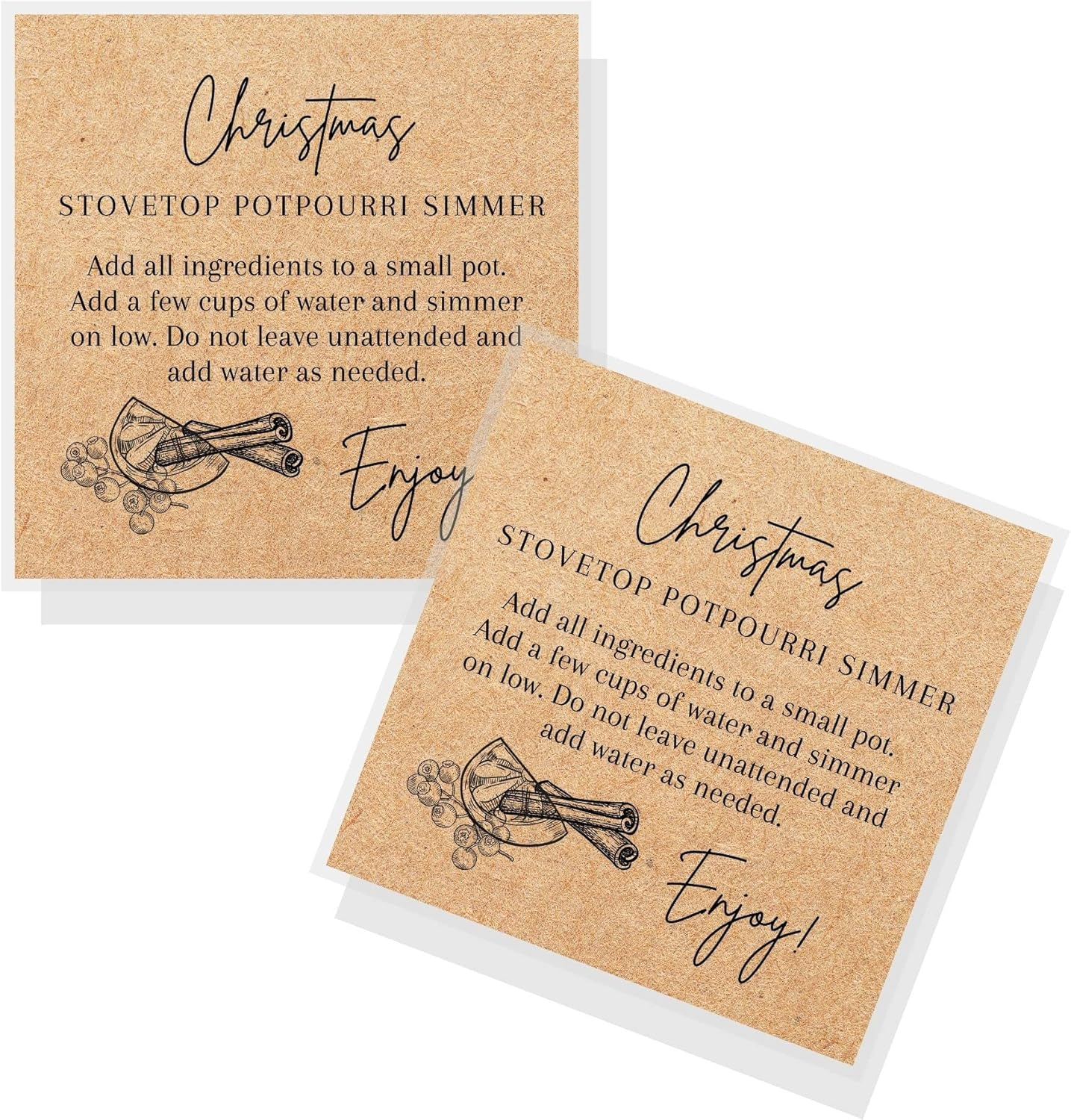 Christmas Stovetop Potpourri Simmer Instruction Cards | 30 Pack | 2.5 X 2.5" Inches Square Card | Potpourri | Kraft Christmas Design image number 6