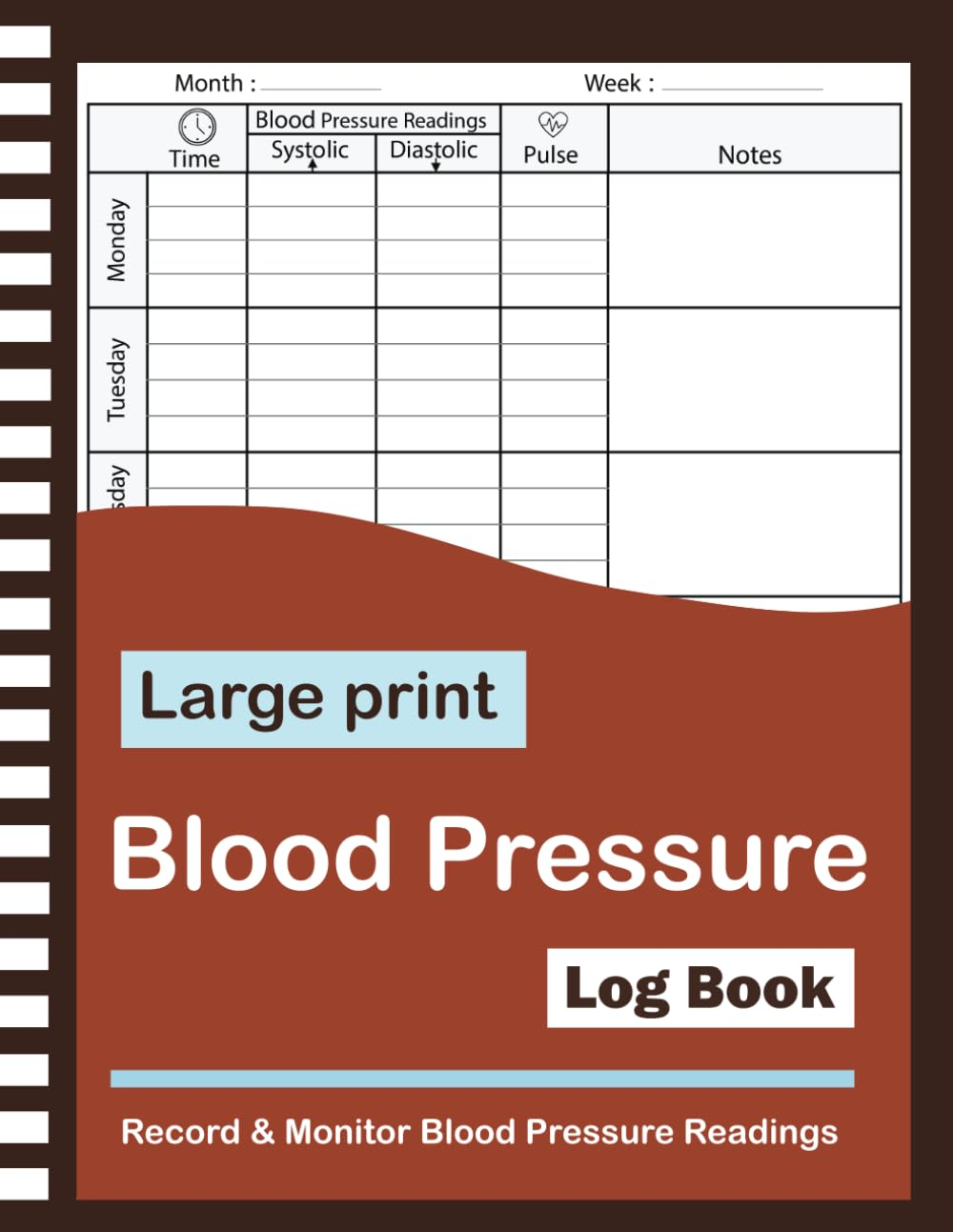 Blood Pressure Log Book: Large Print Blood Pressure Daily Tracking Record Log for Track and Monitor Blood Pressure & Heart Rate Readings at Home