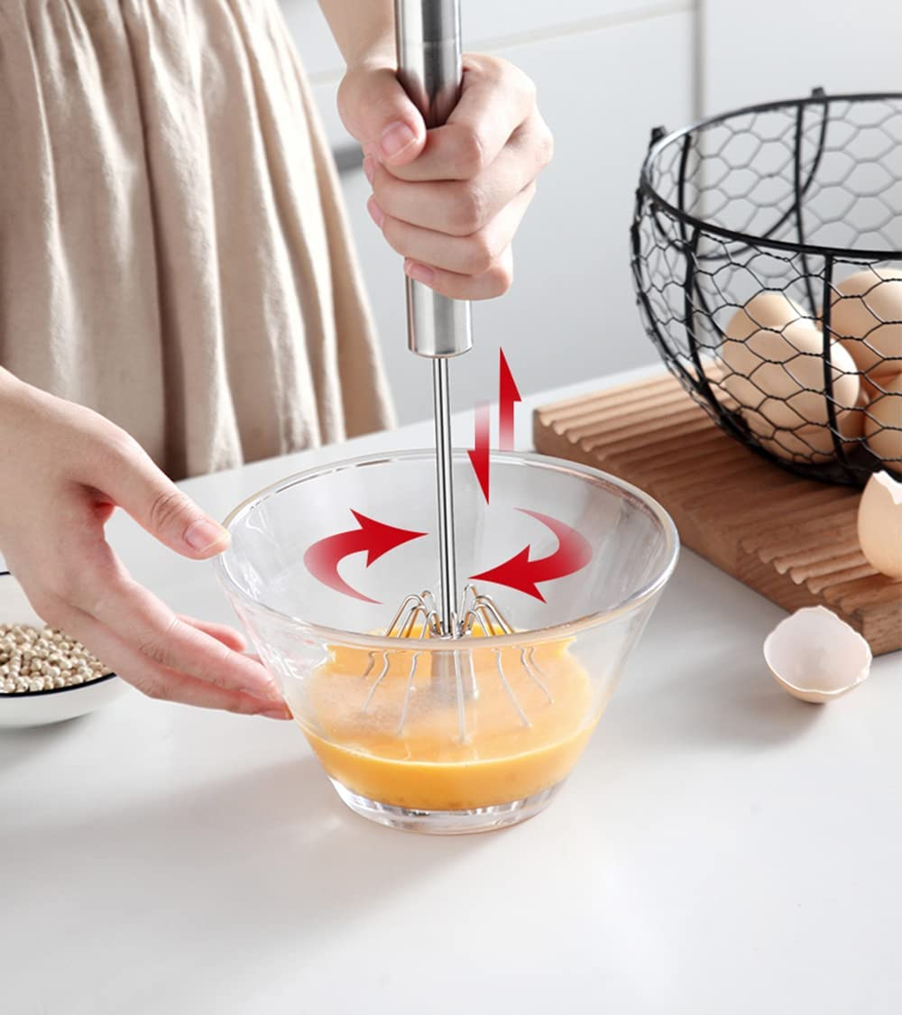 Tongke 2 Pack Stainless Steel Semi-Automatic Egg Whisk, Kitchen Balloon Whisks for Cooking, Blending, Whisking, Beating, Stirring Large