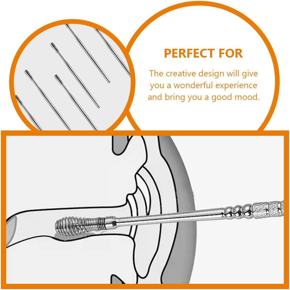 Baluue 6Pcs Stainless Steel Rotating Earwax Cleaning Tool Set with Smooth Polished Surface Non-Slip Handle Safe Ear Scoop for Home Ear Care image number 4