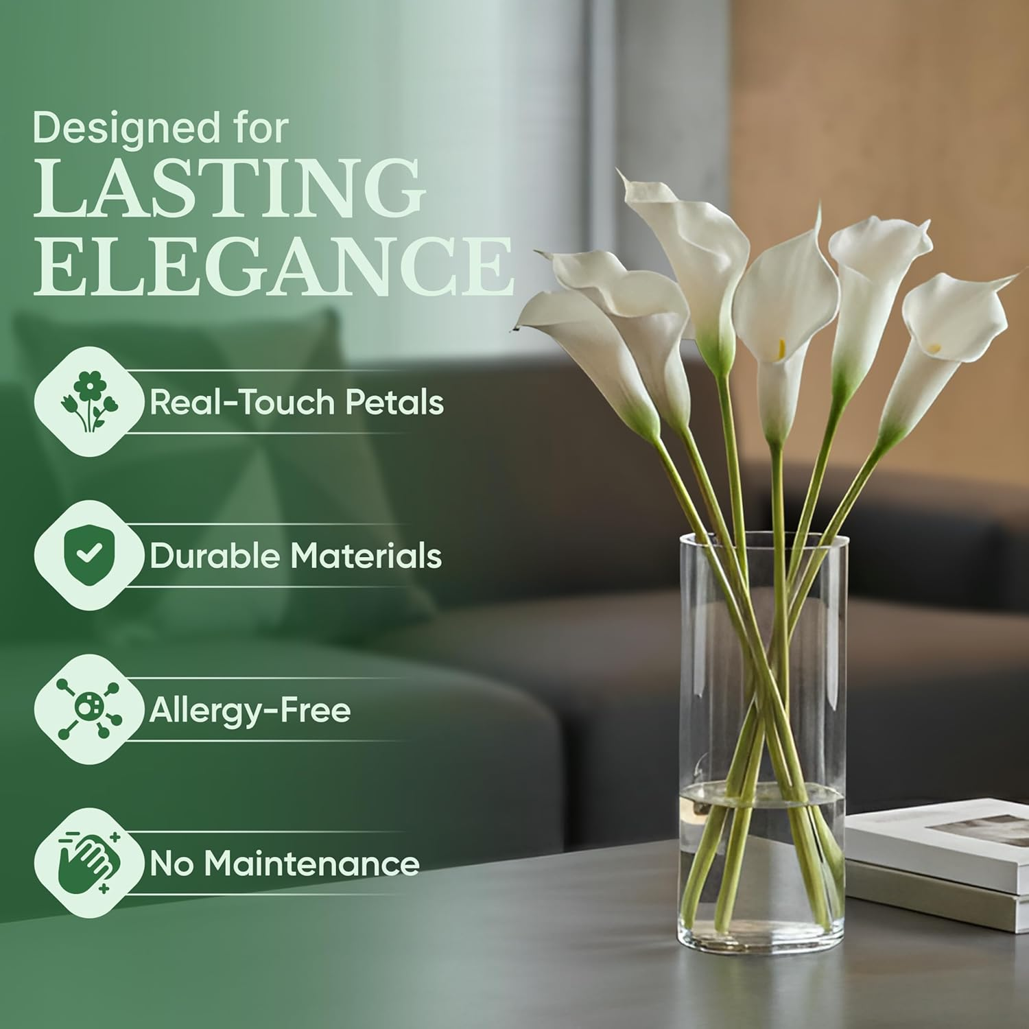 Mini Calla Lily Real Touch Faux Stems 1 Pack &ndash; Realistic Silk Flowers for Home Decor, Floral Arrangements, Bouquets & DIY Crafts &ndash; 50Cm Tall Artificial Plants image number 2