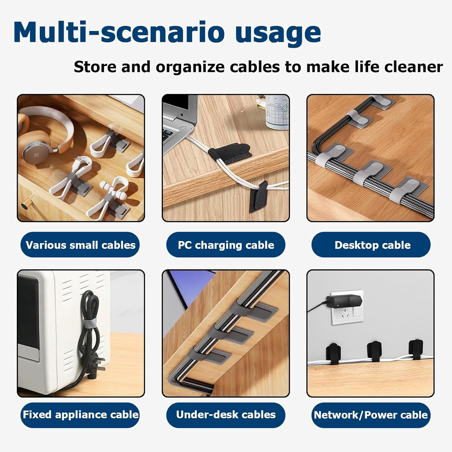 Cable Hook Loop Clips with Adhesive，Self-Adhesive Cable Ties, Reusable Fastening and Organizing Data Cables, Cable Securers, Suitable for Headphones, Mobile Phones- 50 Pcs (Grey) image number 1