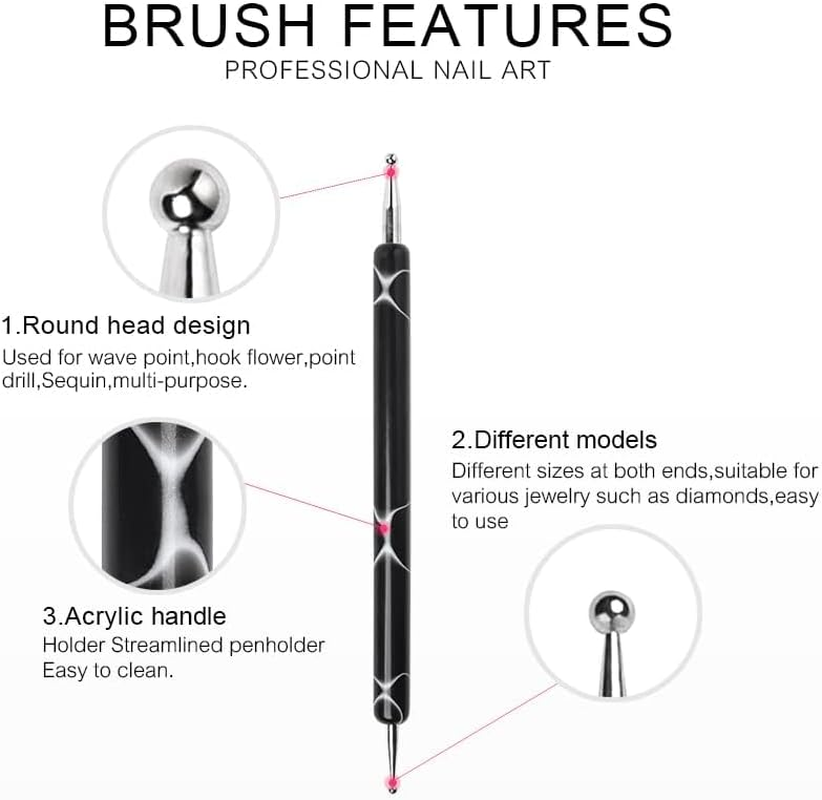 Rolabling 5Pcs Dotting Tools Nail Art Double-Ended Nail Dotting Tool Embossing Stylus Manicure Tools Nail Design, Painting, Sculpting & DIY Decorations Nail Art Tool (Black)