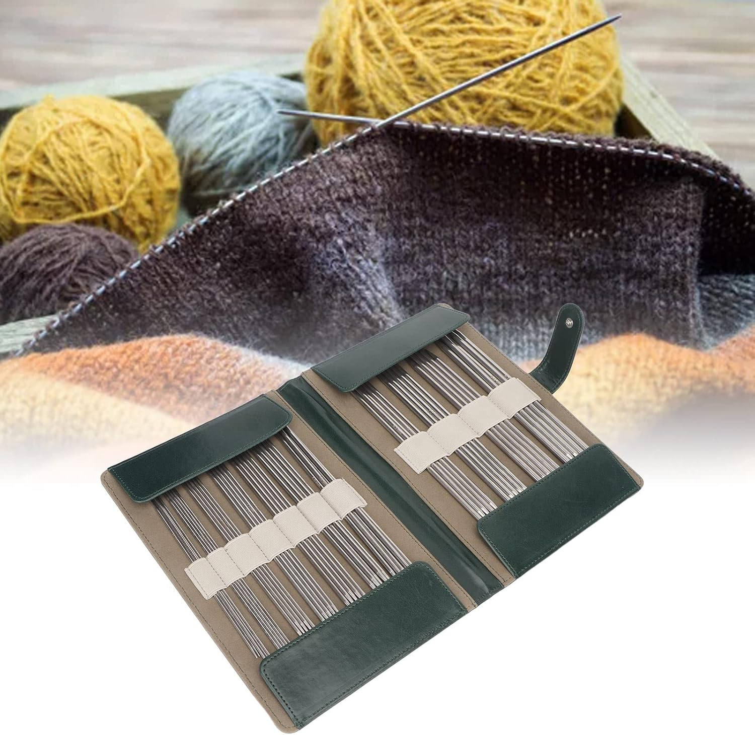 Double Pointed Knitting Needles, 55Pcs 11 Size Stainless Steel Yarn Needles with PU Leather Storage Bag, Straight Knitting Needles Set, Sweater Needle Kit