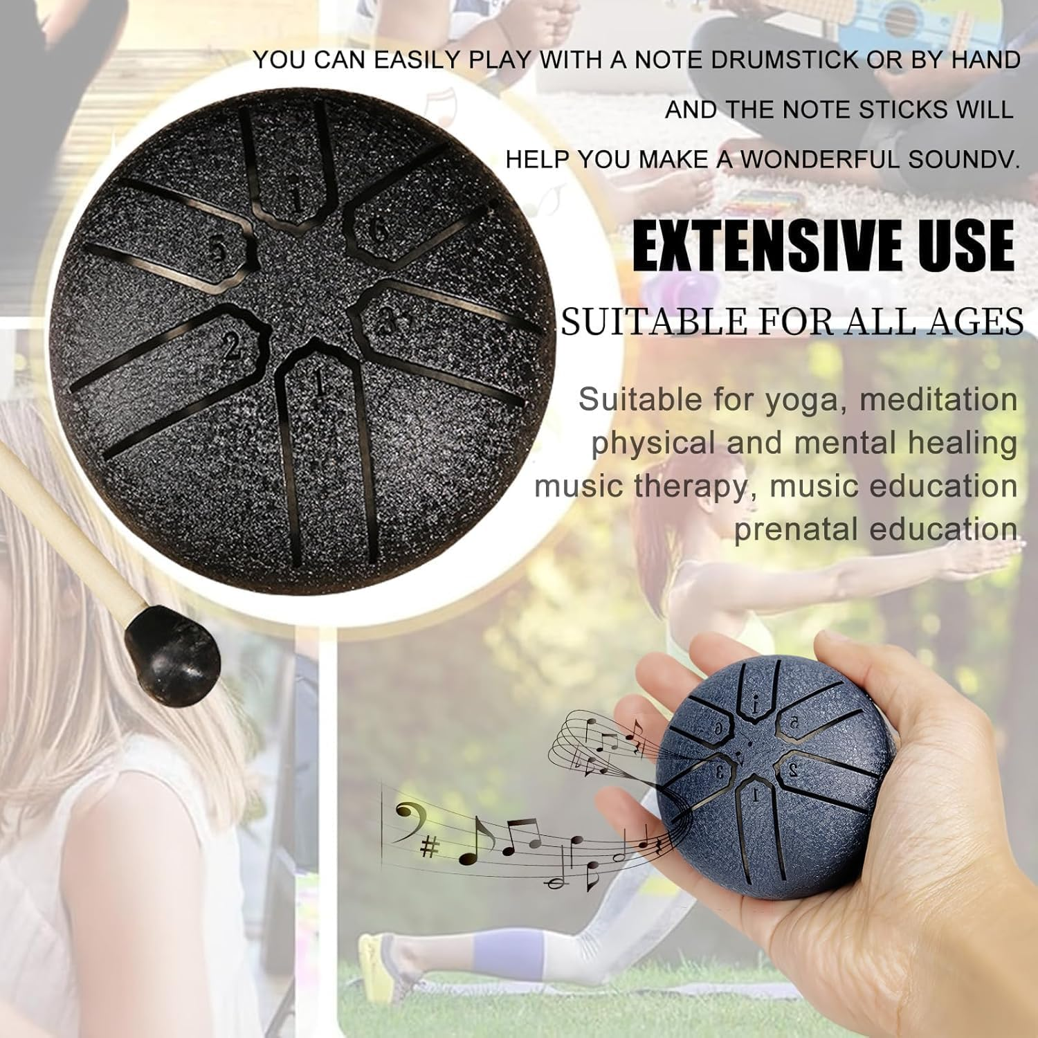Steel Tongue Drum Rain Chime - Mini 3 Inch Handpan Drum for Outside, Waterproof Rain Drum Instrument with 6 Notes - Perfect for Outdoor Serenity and Relaxation image number 4