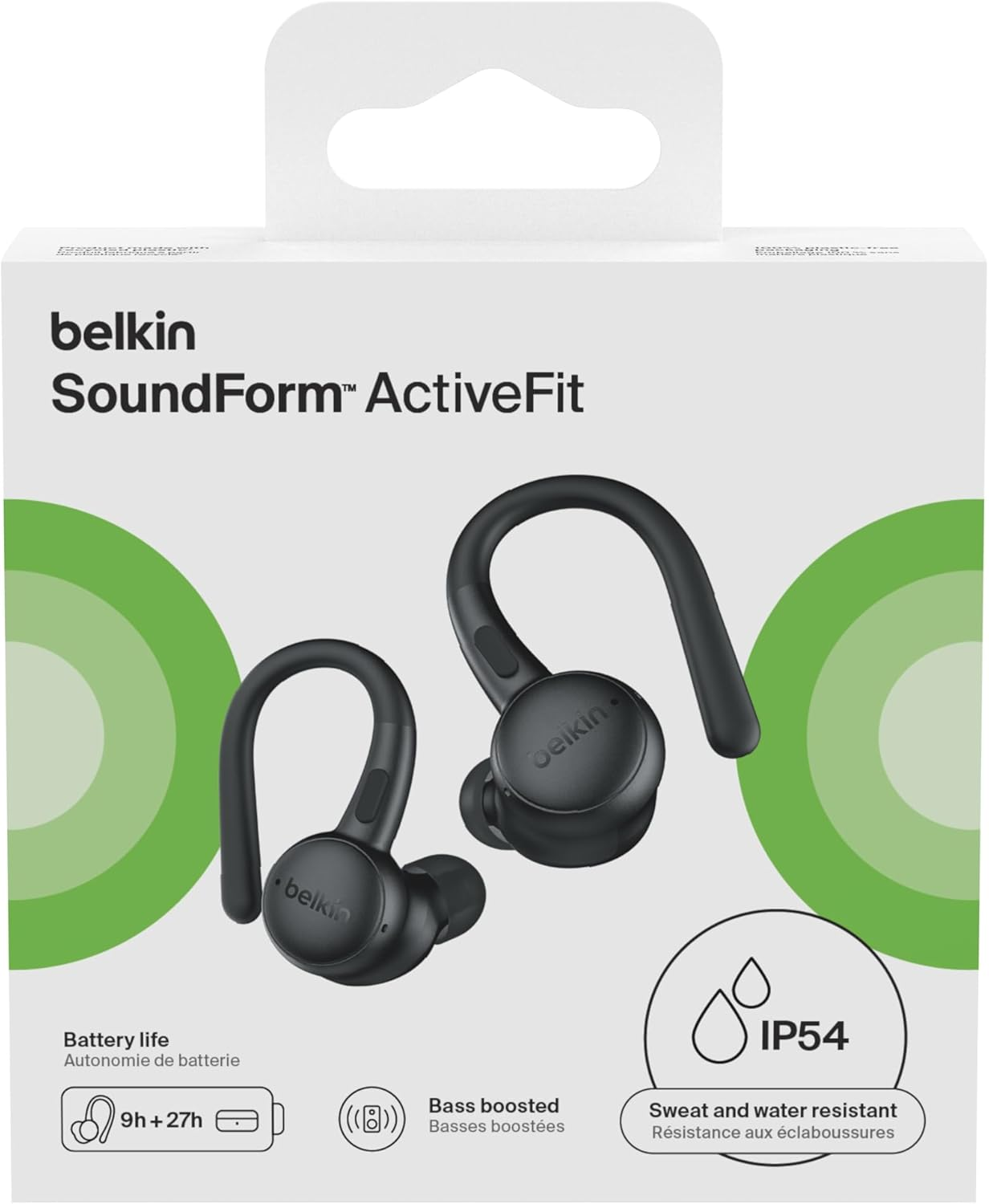 Belkin Soundform Activefit In-Ear Headphones Wireless Bluetooth with Microphone, Fast Charging with USB-C, 36 Hours Operation, IP54 Waterproof, Sports Headphones for Iphone, Ipad, Galaxy, Pixel
