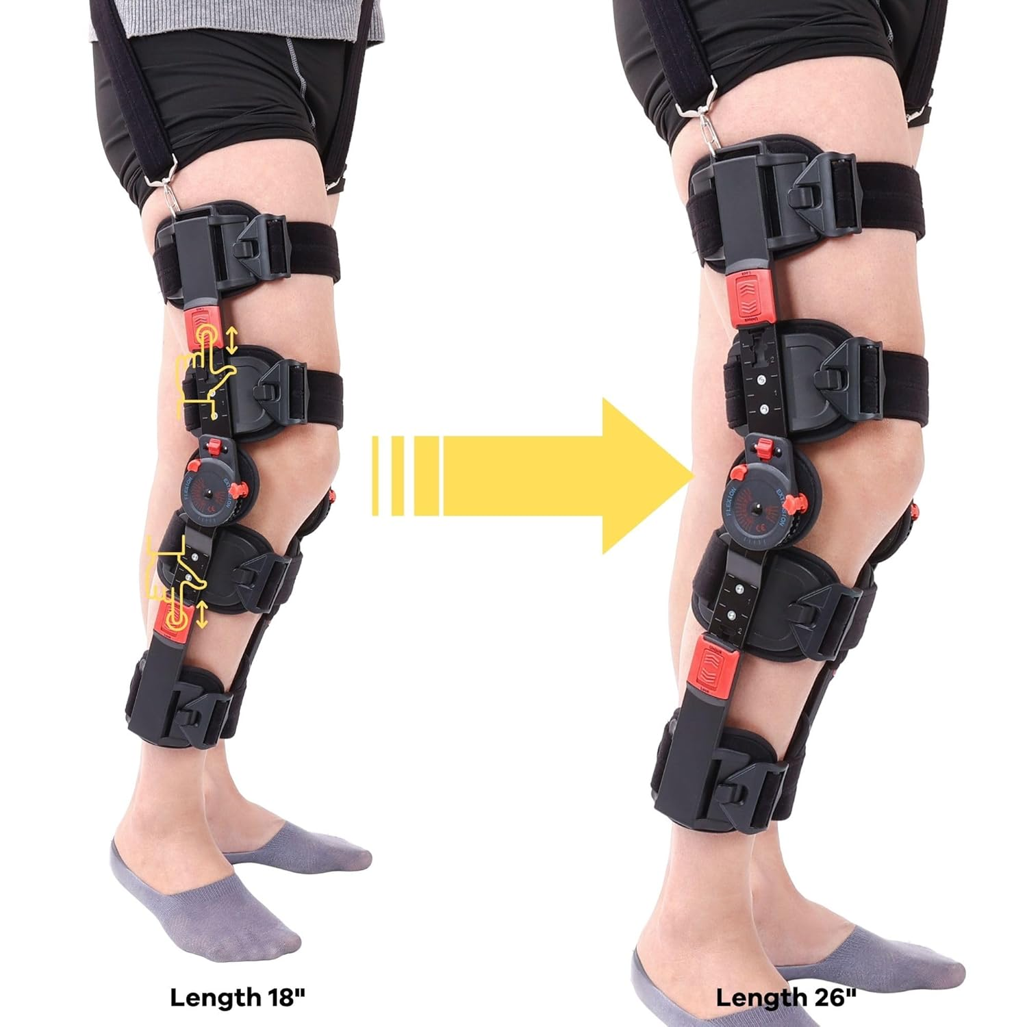 GHORTHOUD Hinged ROM Knee Brace with Shoulder Strap Post Op Knee Immobilizer Adjustable Knee Support with Side Stabilizers Medical Knee Orthopedic Support for Men and Women, Left or Right Leg (Red) image number 1