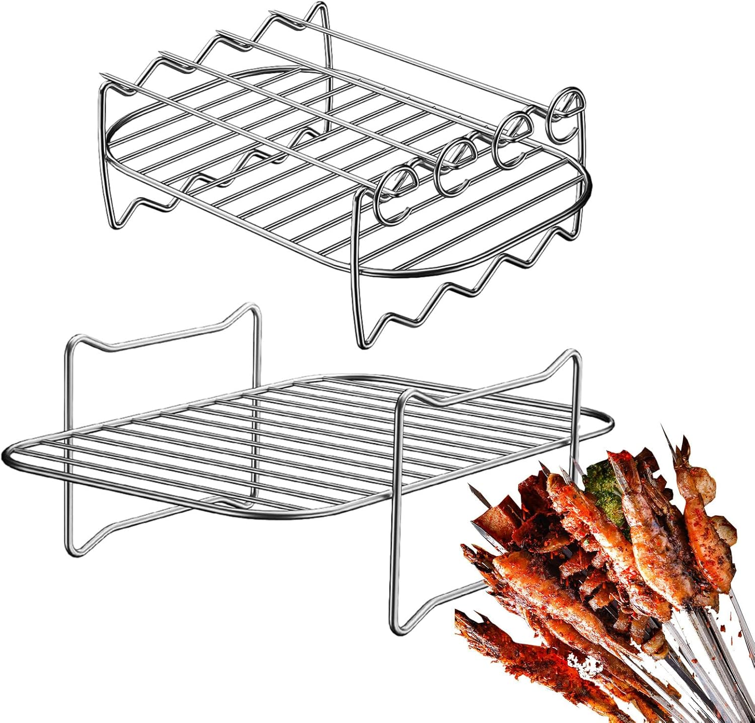 BBQ Grill Rack,Stainless Steel Double Layer Rack for Cooking | Stainless Steel Grill Expander Rack for Hiking, Camping, Outdoor and Travel image number 4