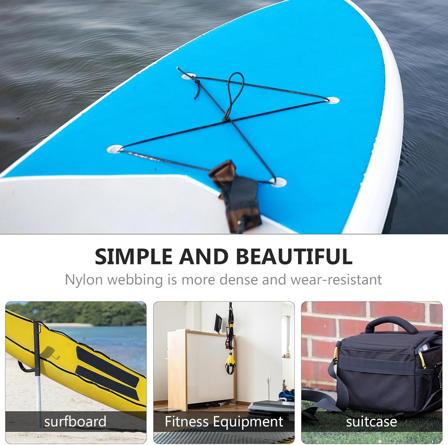 HOLIDYOYO 2Pcs Kayak Straps Tie down Straps Equipment Bundling Belt with Metal Buckles for Surfboard Fixing and Travel Luggage Securing Outdoor Gear image number 3