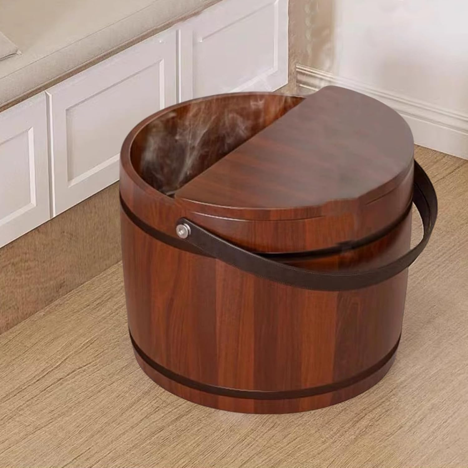 Foot Bath Tub | Massaging Reusable with Lid | Foot Soaking Bucket Wood Tub - for Sauna Laundry Home Hands Washing Bathroom Bedroom Dorm Apartment Spa Center image number 2