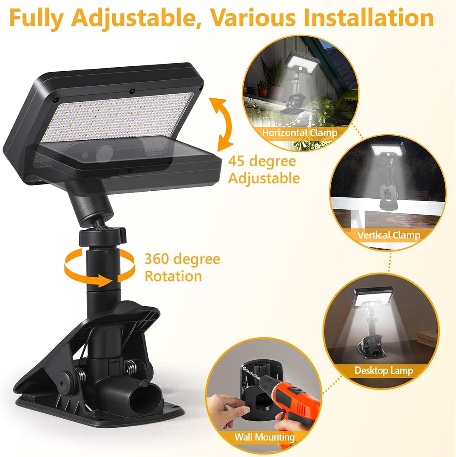 Solar Lights Outdoor, 2 Pack 600LM 92 LED Clip on Solar Motion Lights Outdoor, 360&deg; Adjustable & 3 Modes, 120&deg; Wide Angle, IP65 Waterproof Solar Security Light for Porch Courtyard, Garage, Walkway