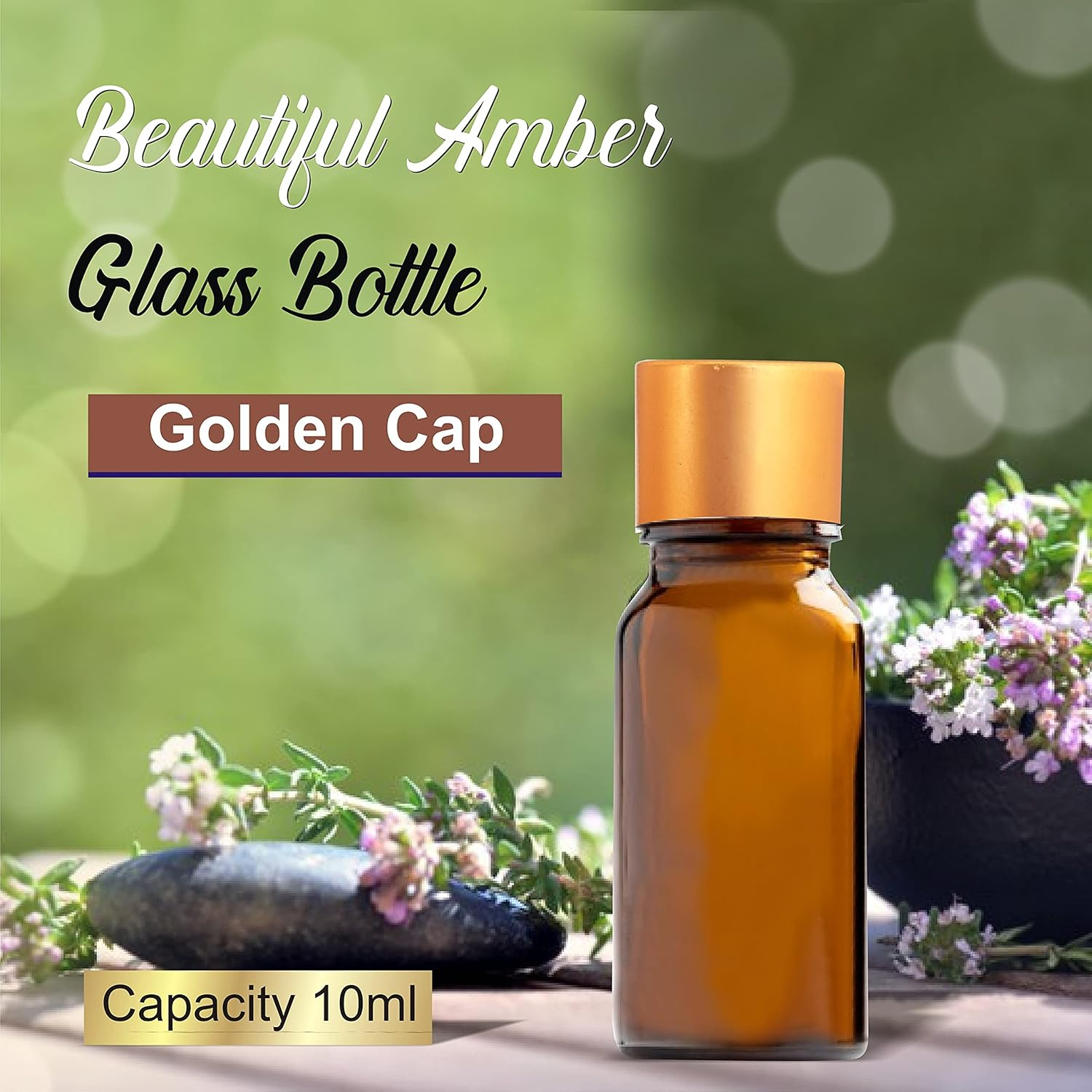 Zenvista 10Ml Amber Color Glass Bottle with Gold Color Cap, Multi Purpose - (Pack of 5) image number 4