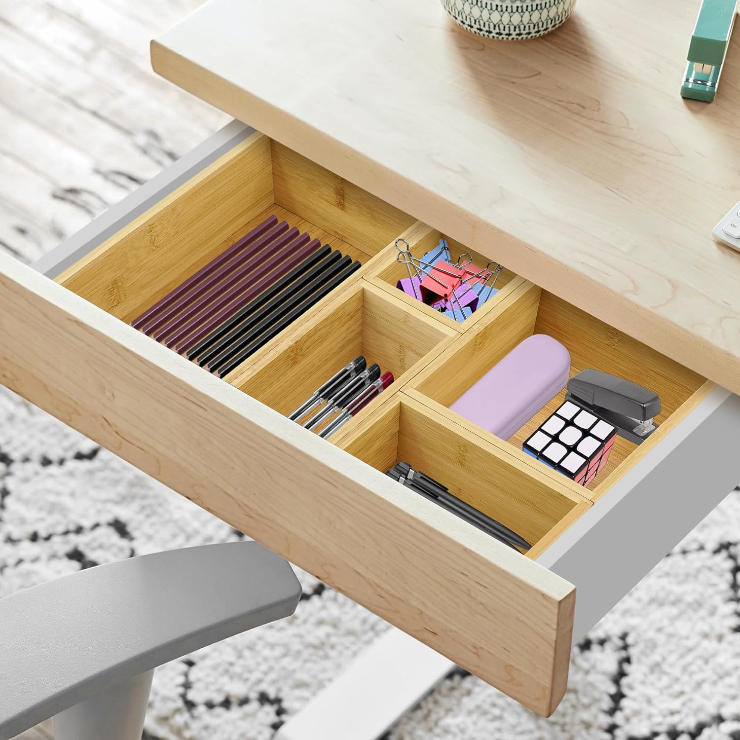 Vaefae Bamboo Organizer Box, Bamboo Drawer Organizer, Multi-Use Wooden Box Set for Kitchen, Bathroom, Office Desk, Bedroom and Living Room image number 4