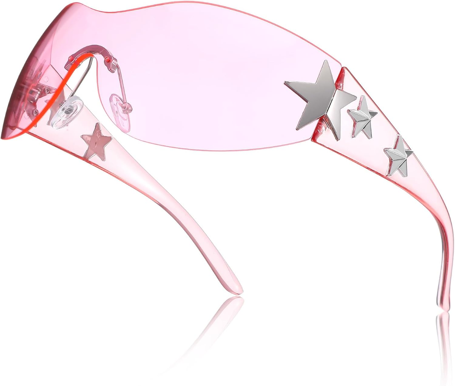 Heclia Y2K Sunglasses for Women Men Trendy Shield Wrap around Sun Glasses Large Rimless Star Sunglasses