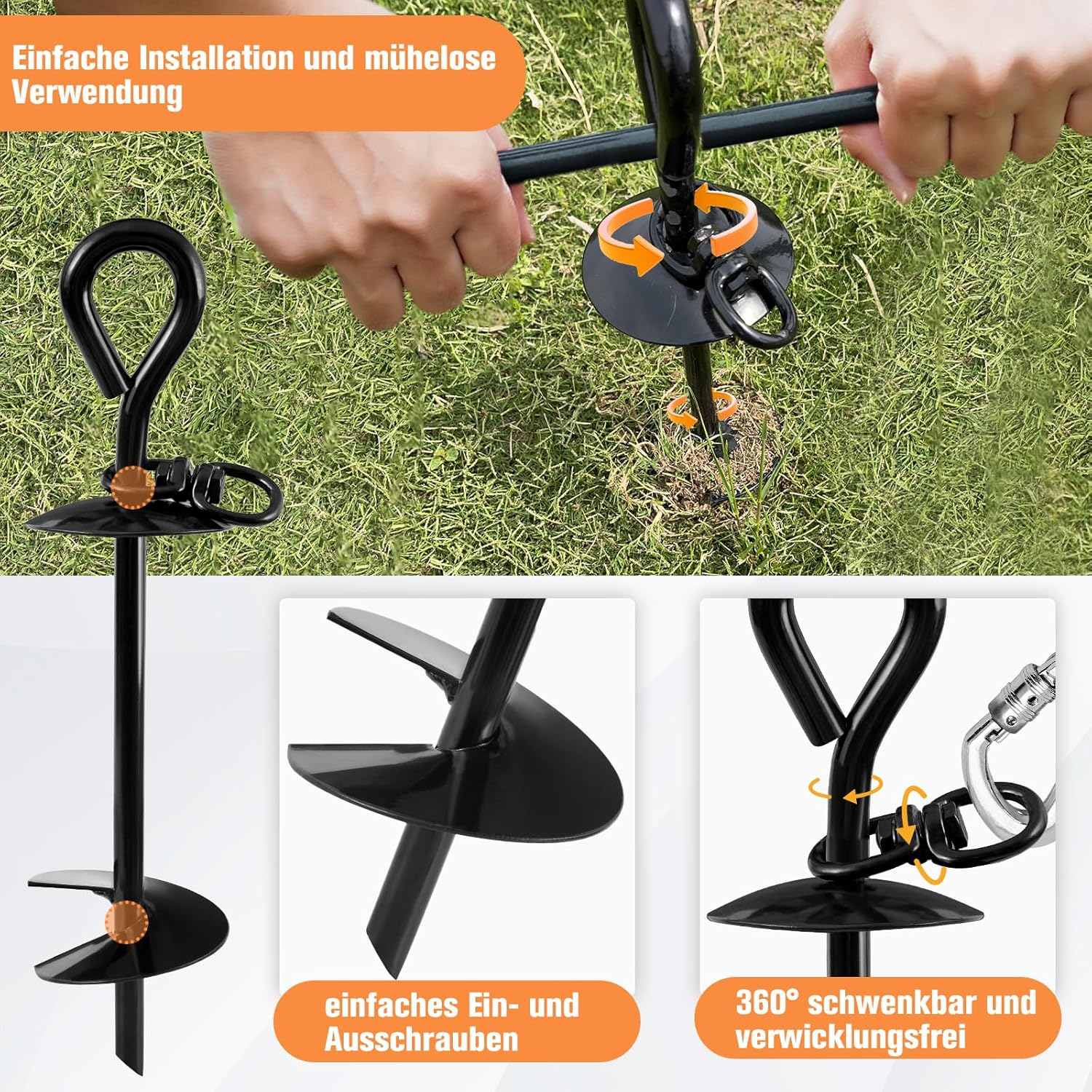 Ground Anchor Dog, Spiral Blade Anchor Stake for Dogs, Large, Robust Anchor Spike for Hanging the Cable Chain in the Garden or at the Beach, Bending or Pulling Out for Medium or Large, up to 225 Lbs image number 3