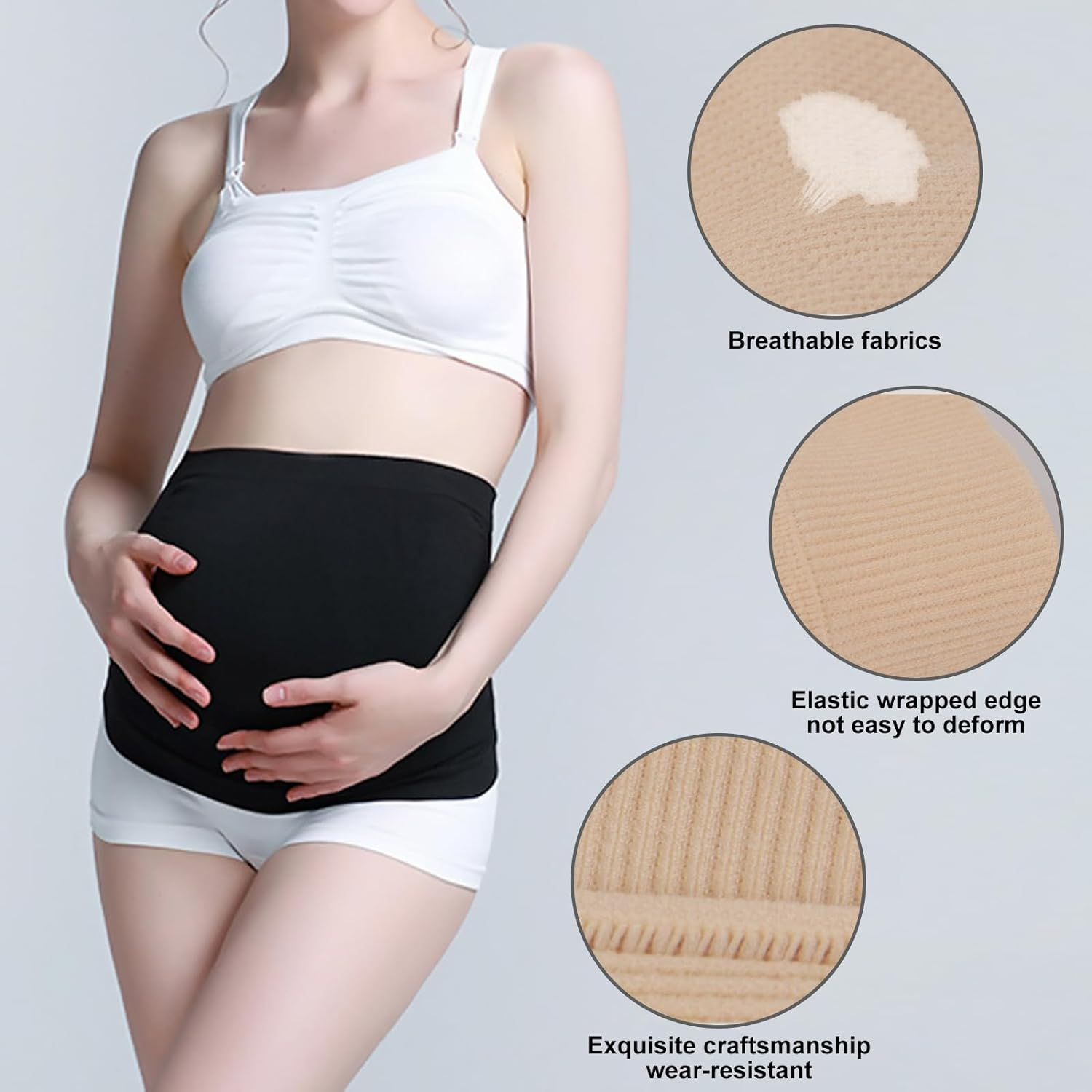 Belly Band for Pregnancy, Seamless Maternity Belly Band, Soft and Comfortable Pregnancy Support Belly Belt image number 5