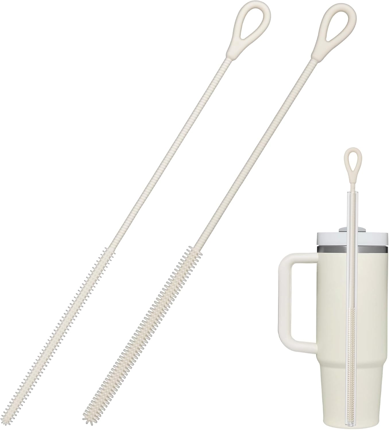 Silicone Straw Cleaner Brush, 2Pcs Straw Cleaner Brush Extra Long, Straw Brush Bristles Cleaner Brush for Cleaning Stanley, Metal Glass Straws, Drink Lid (Purple)