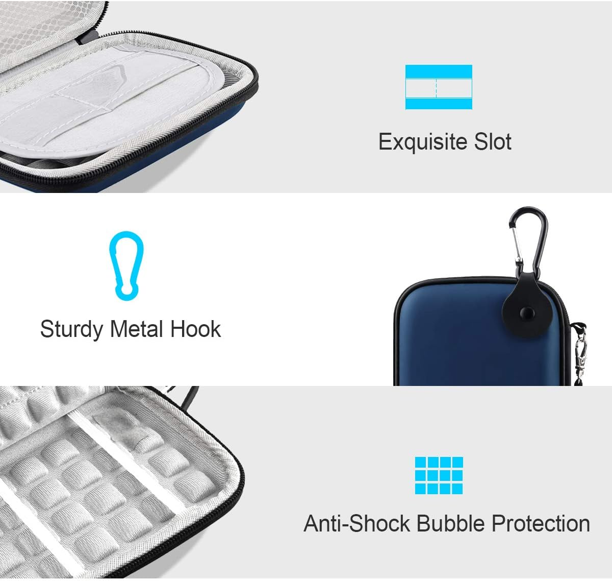 Lacdo Shockproof External Hard Drive Carrying Case for Western Digital WD My Passport Ultra Wd Elements WD Gaming Drive 1TB 2TB 3TB 4TB 5TB USB 3.0 USB-C 2.5 Inch HDD Storage Portable Travel Bag, Blue image number 1