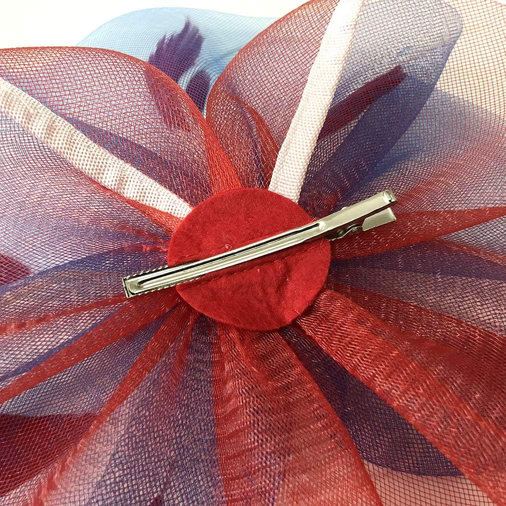 Beaded Feather Net Flower Bridal Derby Hat Fascinator with Clip Hairband image number 5