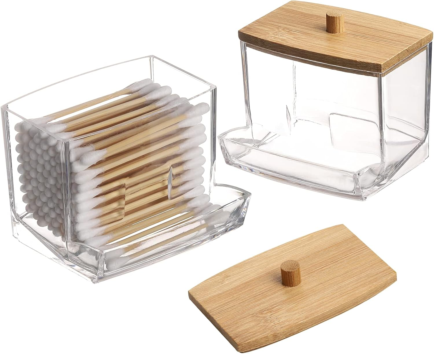 Tbestmax 4 Pack Qtip Holder - Restroom Bathroom Organizers with Clear Plastic Apothecary Jars for Cotton Swab, round Pads, Floss