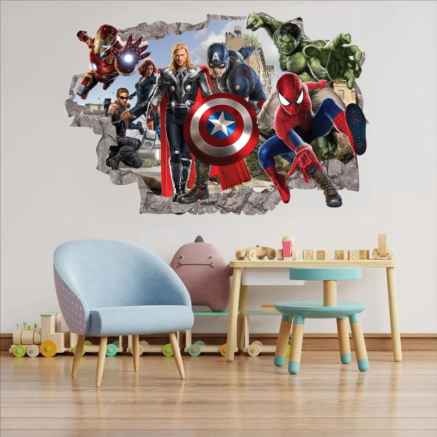 Superhero Wall Decal - Kids Removable Vinyl Wall Sticker - Boys Room Self-Adhesive Mural Kids Bedroom Living Room Game Room Wall Decor - 24 "X16（Large） image number 1