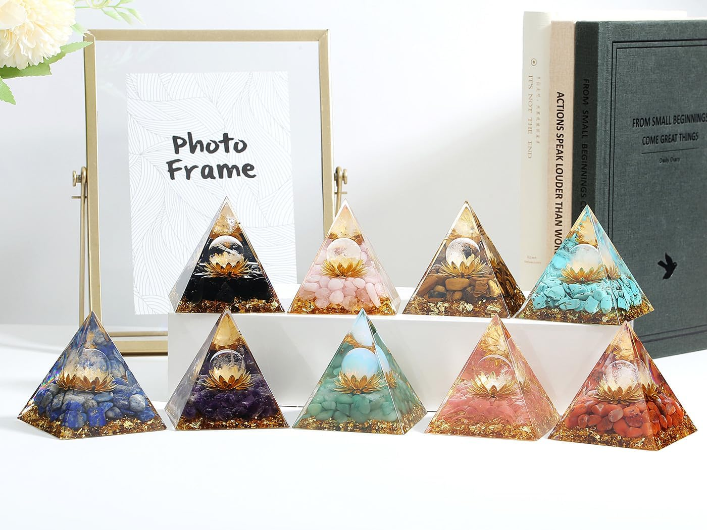 XIANNVXI Green Healing Crystals Tower,Good Luck Gifts,Anxiety Gifts,Lotus Flower Tower Orgonite Orgone Positive Energy Reiki Aventurine Gemstone Tower,Positive Gifts image number 3