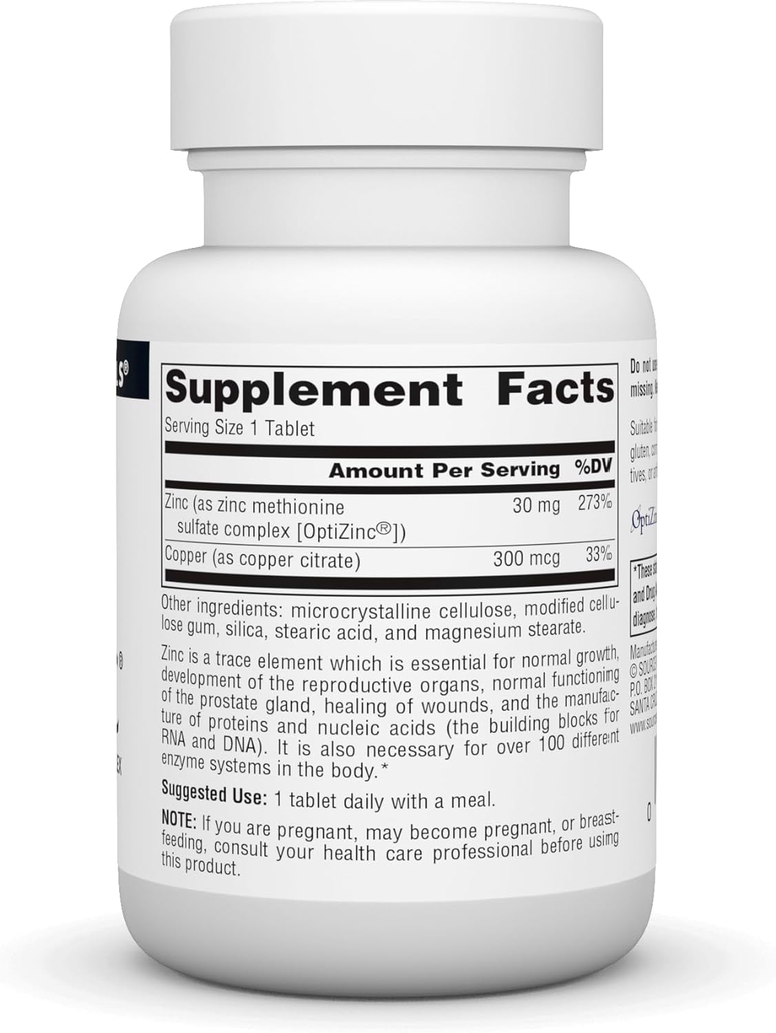 Source Naturals Optizinc Zinc Methionine Sulfate Complex & Dietary Supplement - 120 Tablets image number 1