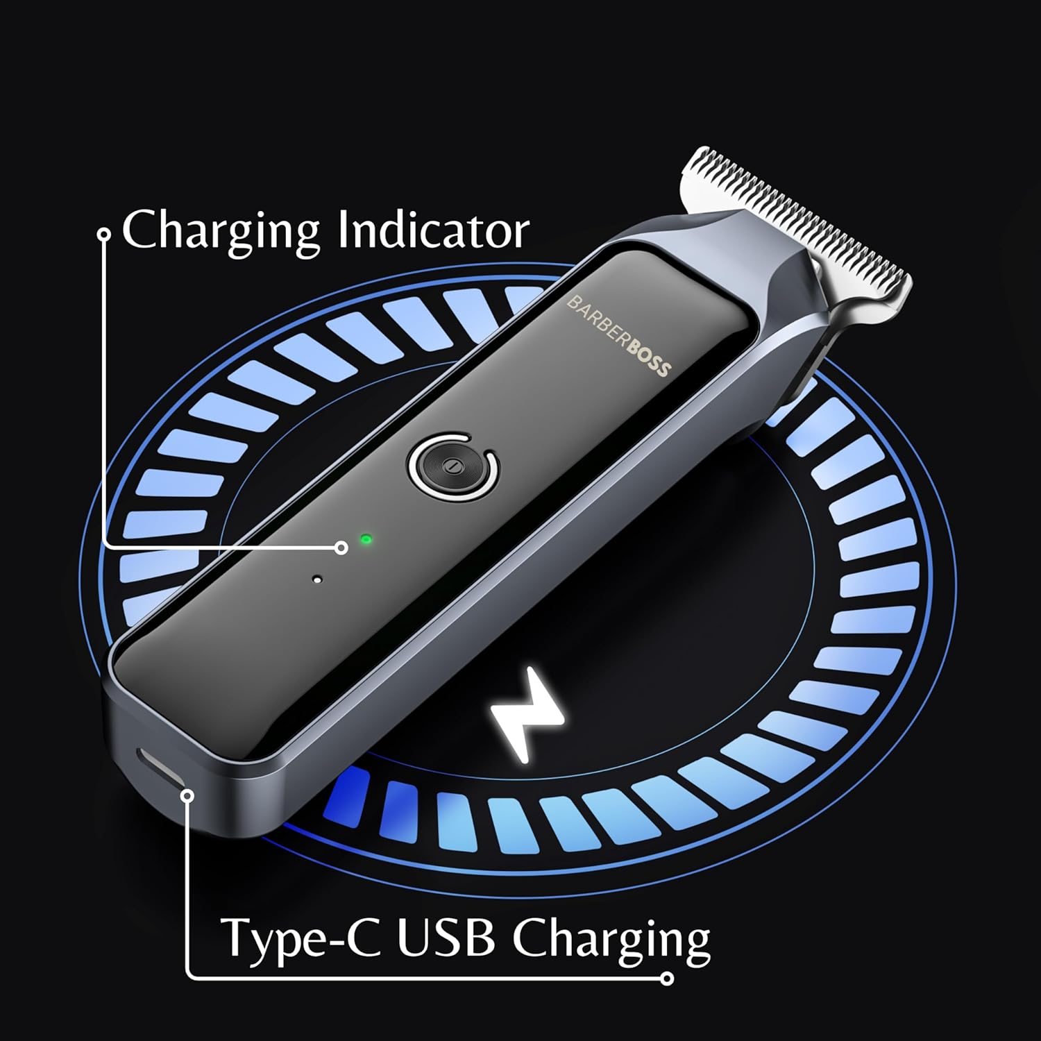 Barberboss Cordless Hair Trimmer for Men, Beard T Blade Grooming, Waterproof Grooming Kit with 4 Guide Combs, LCD Display, USB Fast Charge, Face and Body Hair Trimmer image number 5