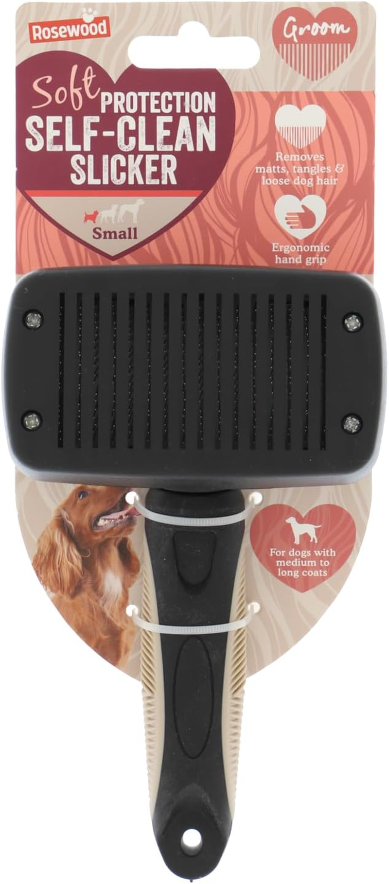 Rosewood Self Cleaning Slicker Brush for Dogs - Small - Dog Brush for Medium to Long Fur - Black - Push Button for Easy Hair Removal image number 2