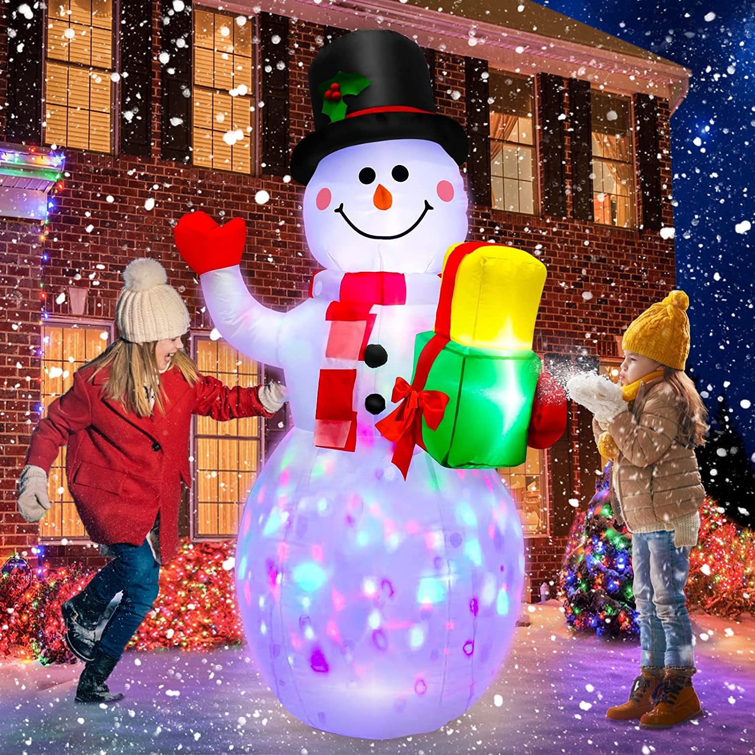 Christmas Inflatables Snowman Outdoor Decoration 5Ft Blow up Snowman Christmas Decor Garden Yard Inflatables Prop with Colorful LED Rotating Lights and Tethers, for Outdoor, Lawn, Xmas Kids Gifts image number 2