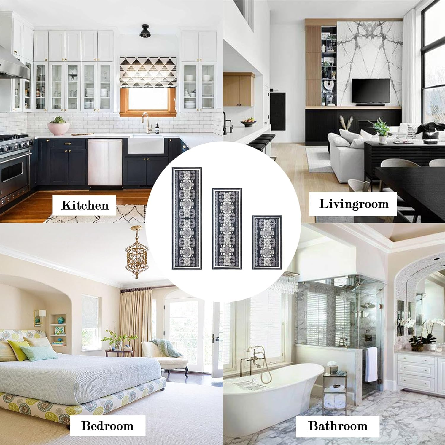 Kitchen Mats for Floor,3Pcs Kitchen Rugs,Non Slip Washable Floor Mats,Kitchen Mat for Sink,Office,Laundry image number 4