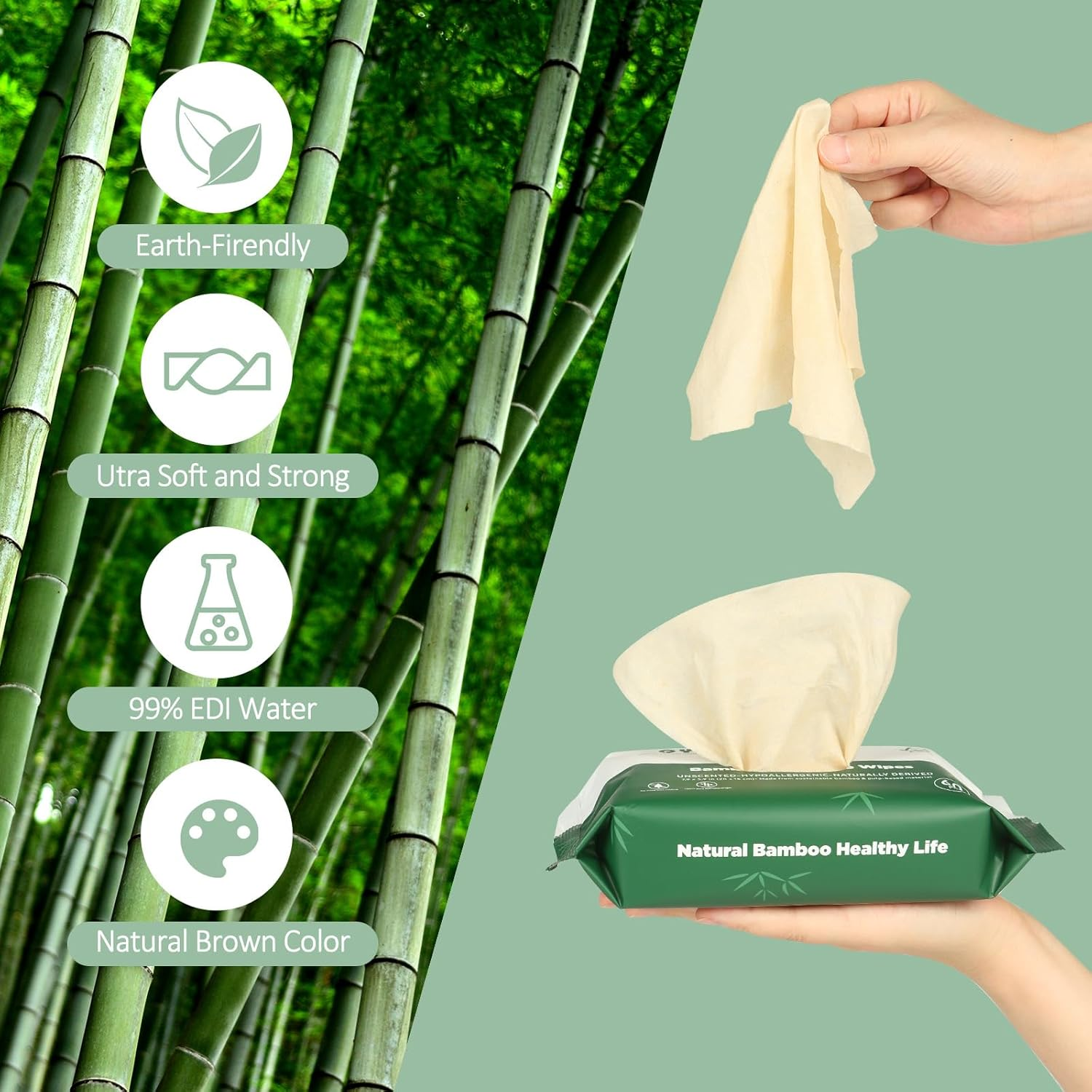 Bamboo Flushable Wet Wipes | Hypoallergenic | Septic Safe | Unscented | Eco Friendly | Soothing Botanicals & Aloe | Travel Size | for Women/Kids/Adults | 360Pk image number 2