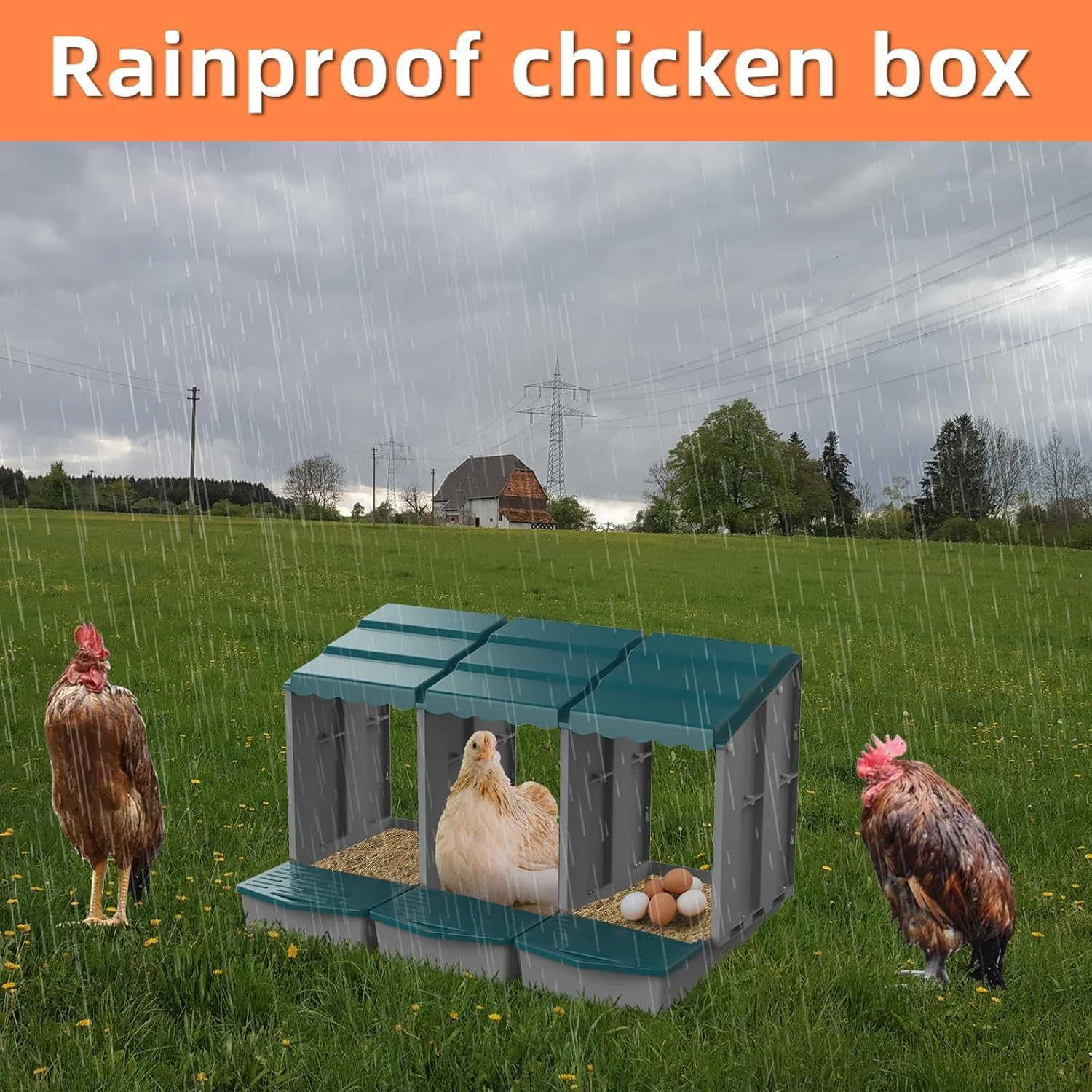6 Pack Chicken Nesting Box, Chicken Coop, Chicken Laying Boxes with Egg Collection & Perch for Easy Picking Protecting Eggs, Nesting Boxes for Laying Eggs with 6 Compartments