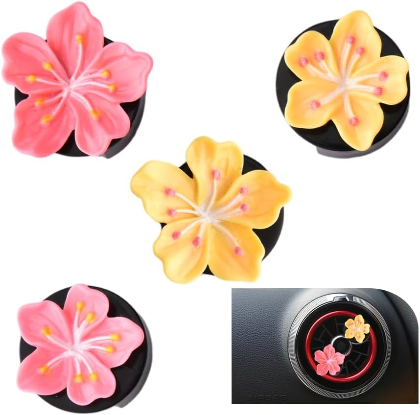 Flower Air Vent Clip Car Accessories for Women Car Air Freshener Clips Cute Rose Red Yellow Flowers Aesthetic Interior Decors for Girls New Driver Christmas Birthday Gift 4PCS image number 1