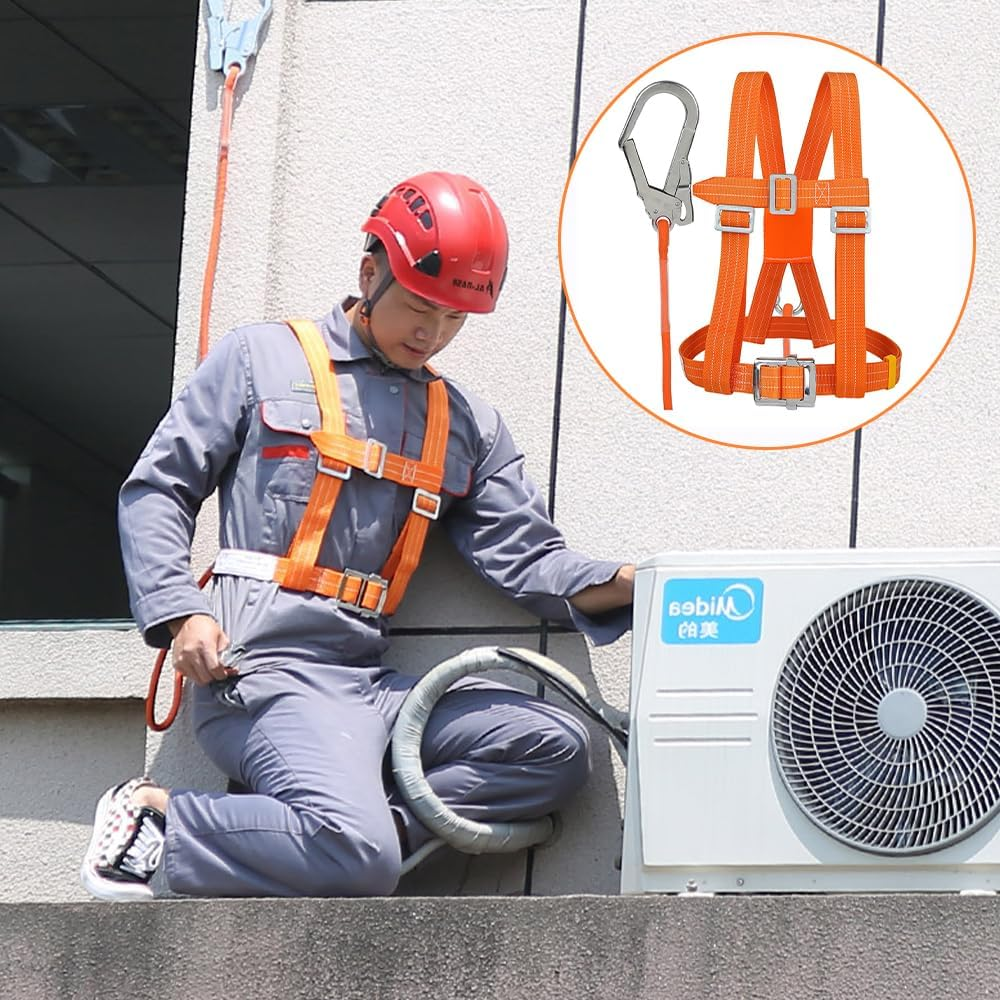 Heavy Duty Half Body Safety Harness, Fall Protection Durable Security Tie, Adjustable Protect Encase, for Construction, HVAC Installation, and High Altitude Work