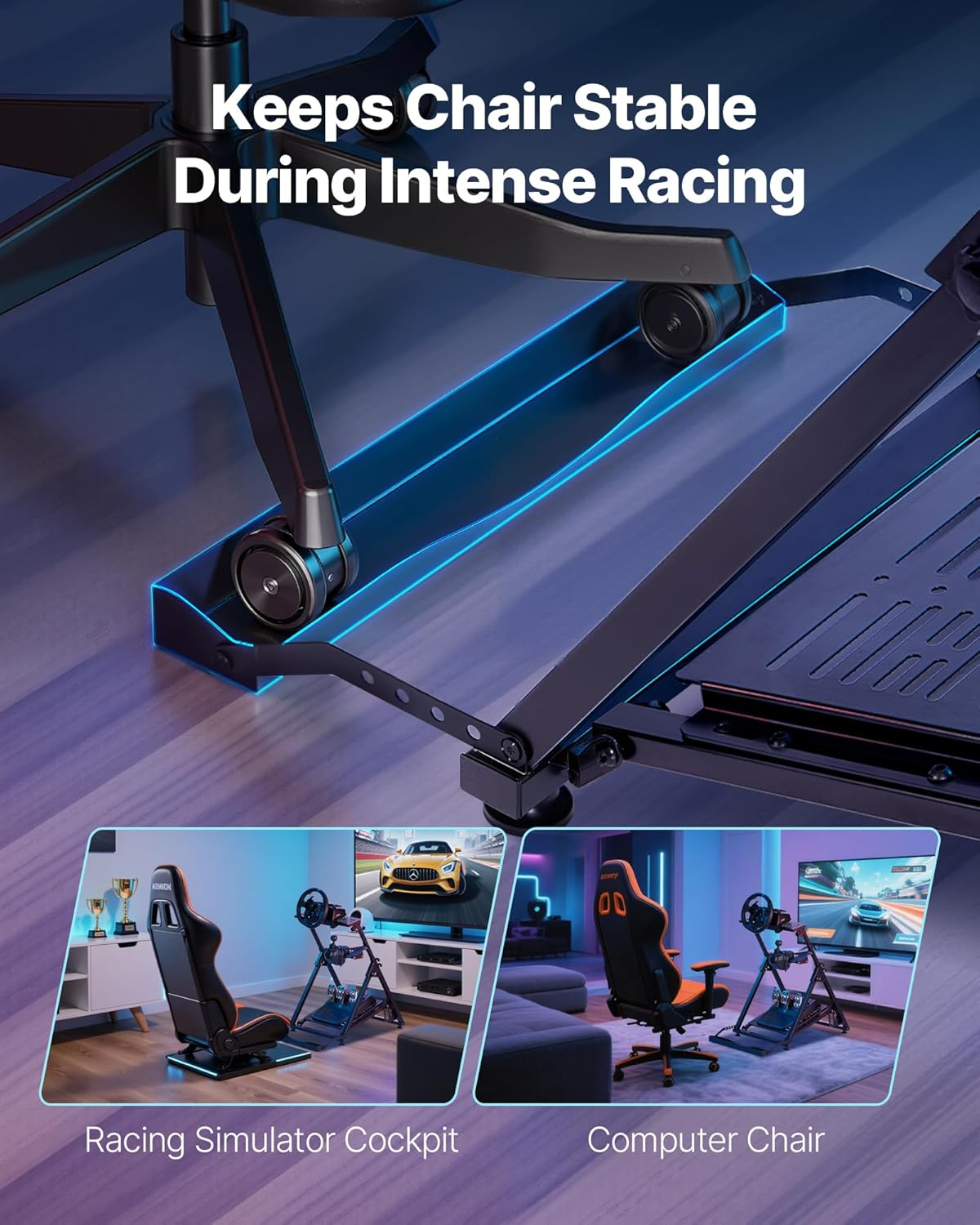 VEVOR Racing Wheel Stand, Adjustable & Foldable Simulator Stand for Logi-Tech G923 G920 G29 G27, Thrustmaster T300RS TX F458 T500RS T3PA-PRO(F1/GT) Gaming Cockpit,Pedals Simulator NOT Included image number 2