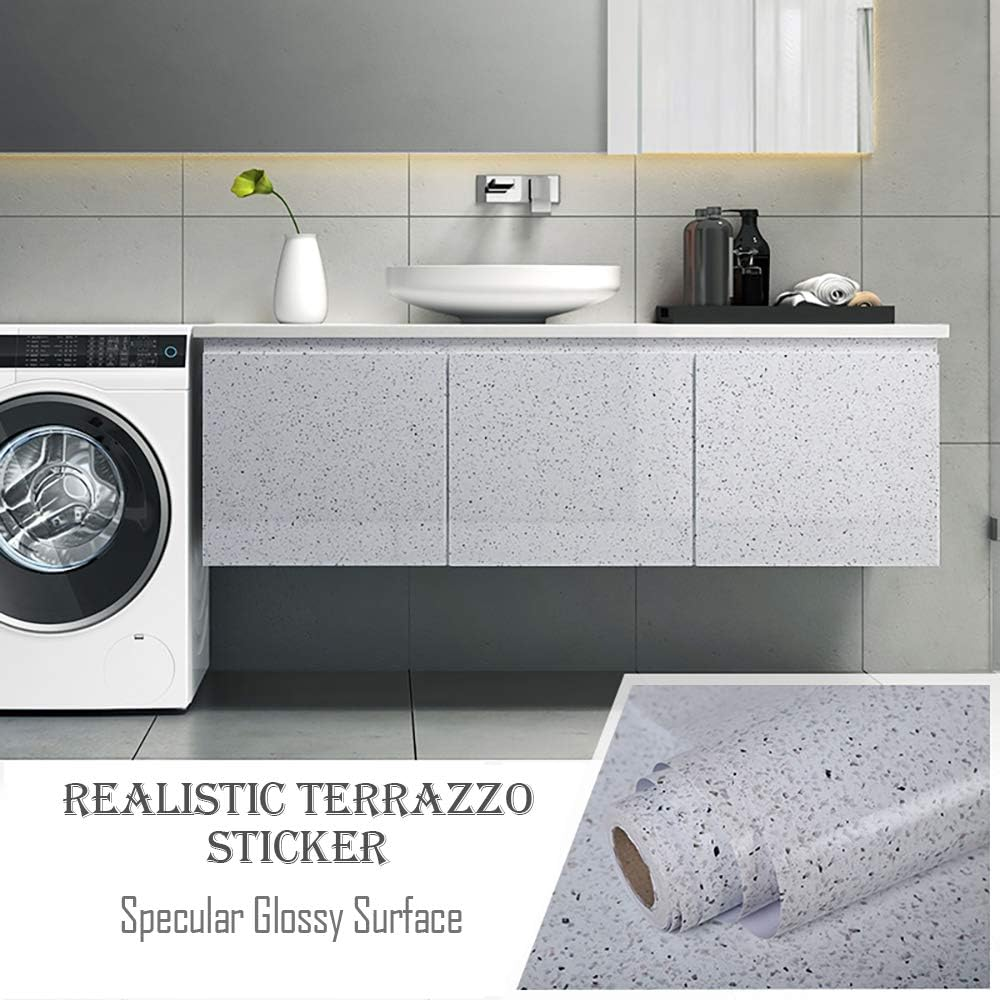 Glossy Marble Contact Paper for Countertop Marble Peel and Stick Wallpaper Granite Wallpaper White Marble Sticker Waterproof Marble Self Adhesive Wallpaper Removable15.7&rdquo;&times;118&rdquo; Easy to Install image number 3