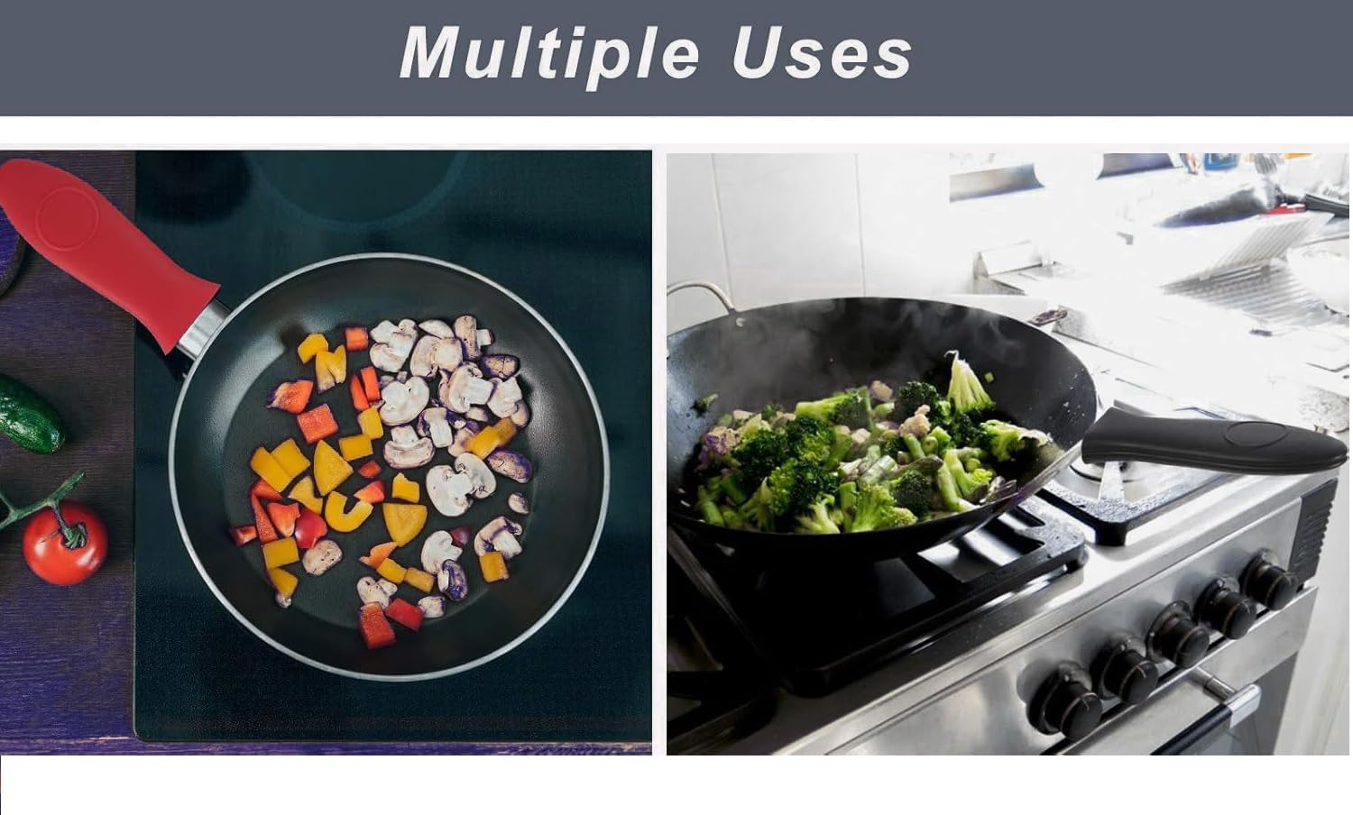 2Pcs Non-Slip Pot Holder Sleeve (Black) R Silicone Heat-Insulating Handle Holder Pot Holders Cover Rubber Hot Resistant Non Slip Pot Holder Sleeves for Cast Iron Skillets Metal Frying Pans image number 3