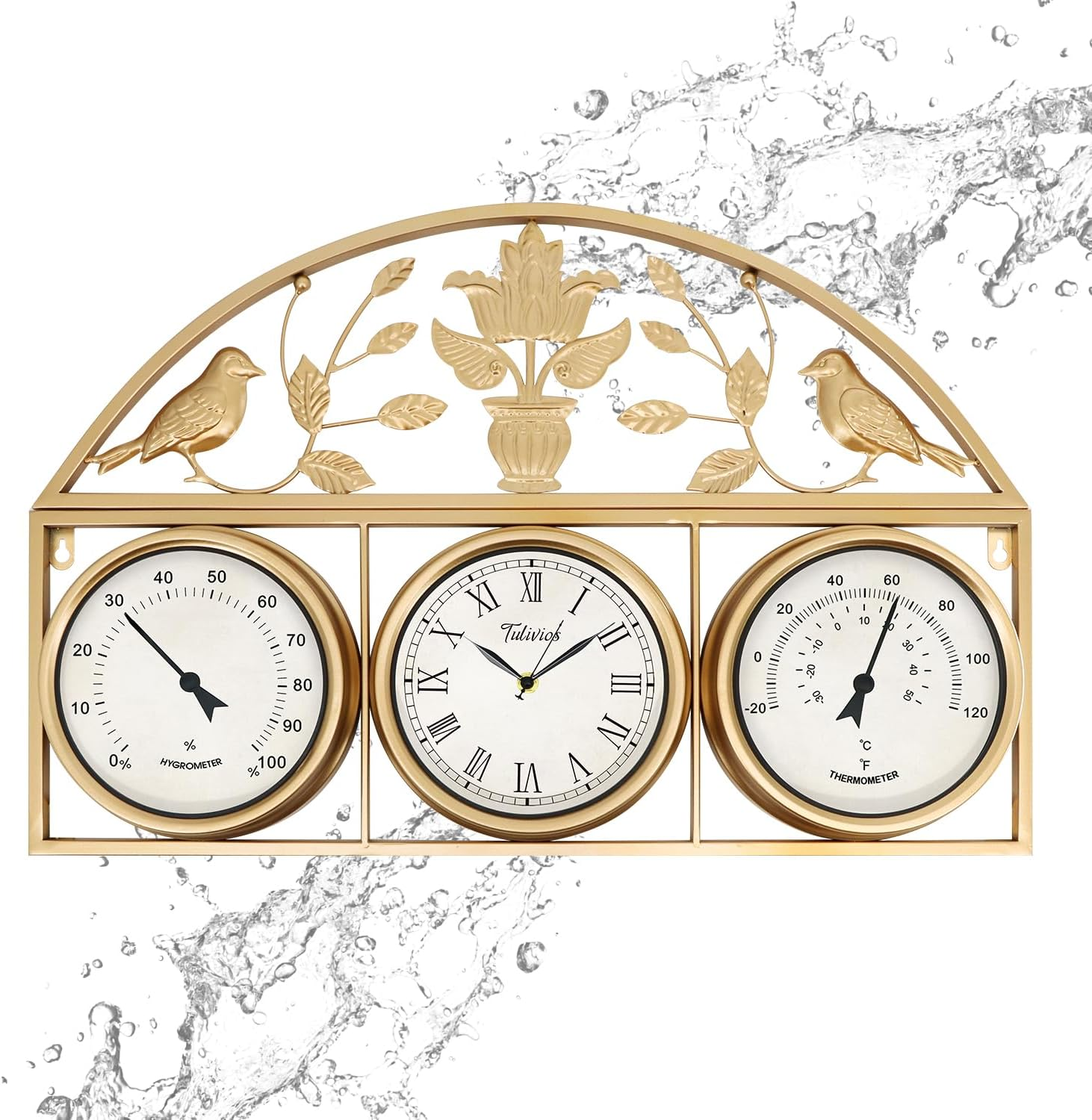 Tulivios 24 Inch Large Outdoor Clock, Pool Clock with Thermometer and Hygrometer Combo, Clock Outdoor Weatherproof Non-Ticking Quartz Battery Operated Decor Waterproof Clock for Patio, Garden, Porch