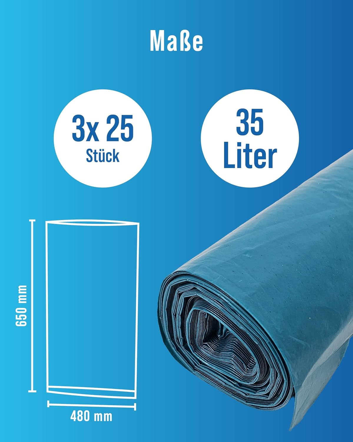 Bin Liners 35 L, in Blue Made from Recycled LDPE Material, 3 X 35 Pieces/Roll, Sturdy Robust Bin Liners Ideal for Building Cleaning, Healthcare, Catering, Kitchen Waste, Residual Waste image number 4