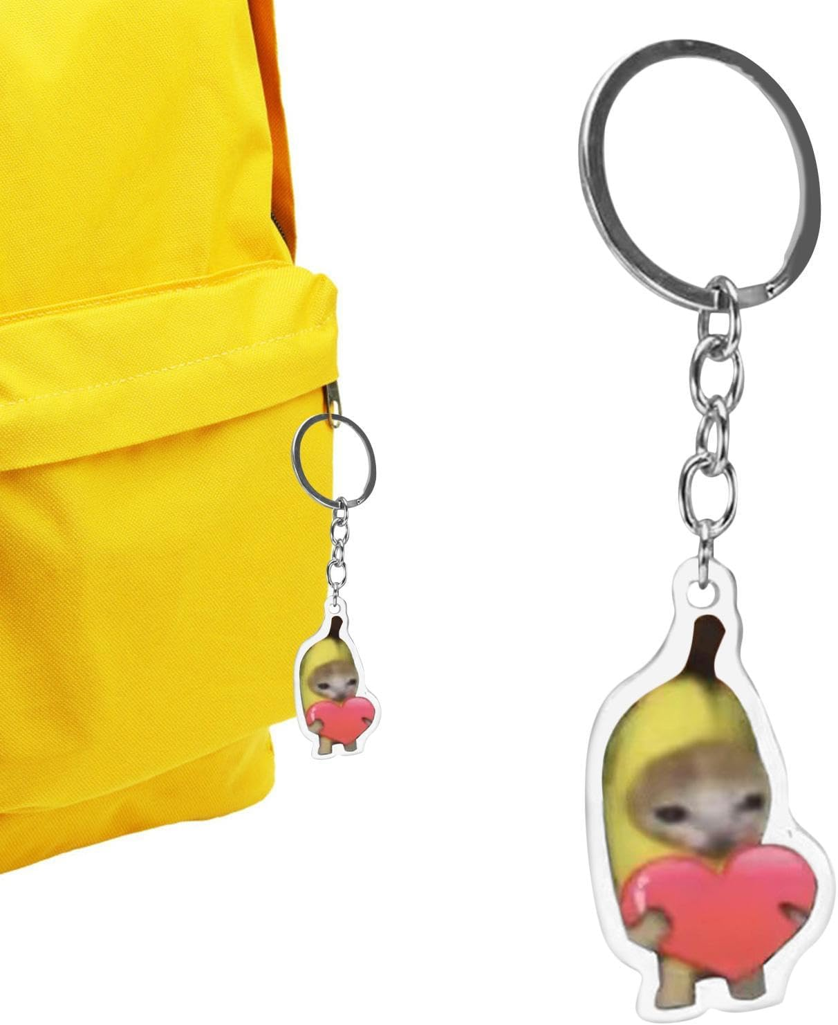 Cat Key Chain,Transparent Key Hooks with Banana Cat Print - 2D Acrylic Keychain Clicker Toy with Lanyard for Car Keys, Backpacks, Hand Bags, Kids and Adults - Blue Bottle Banana Cat 3.5Cm Key Chain image number 6