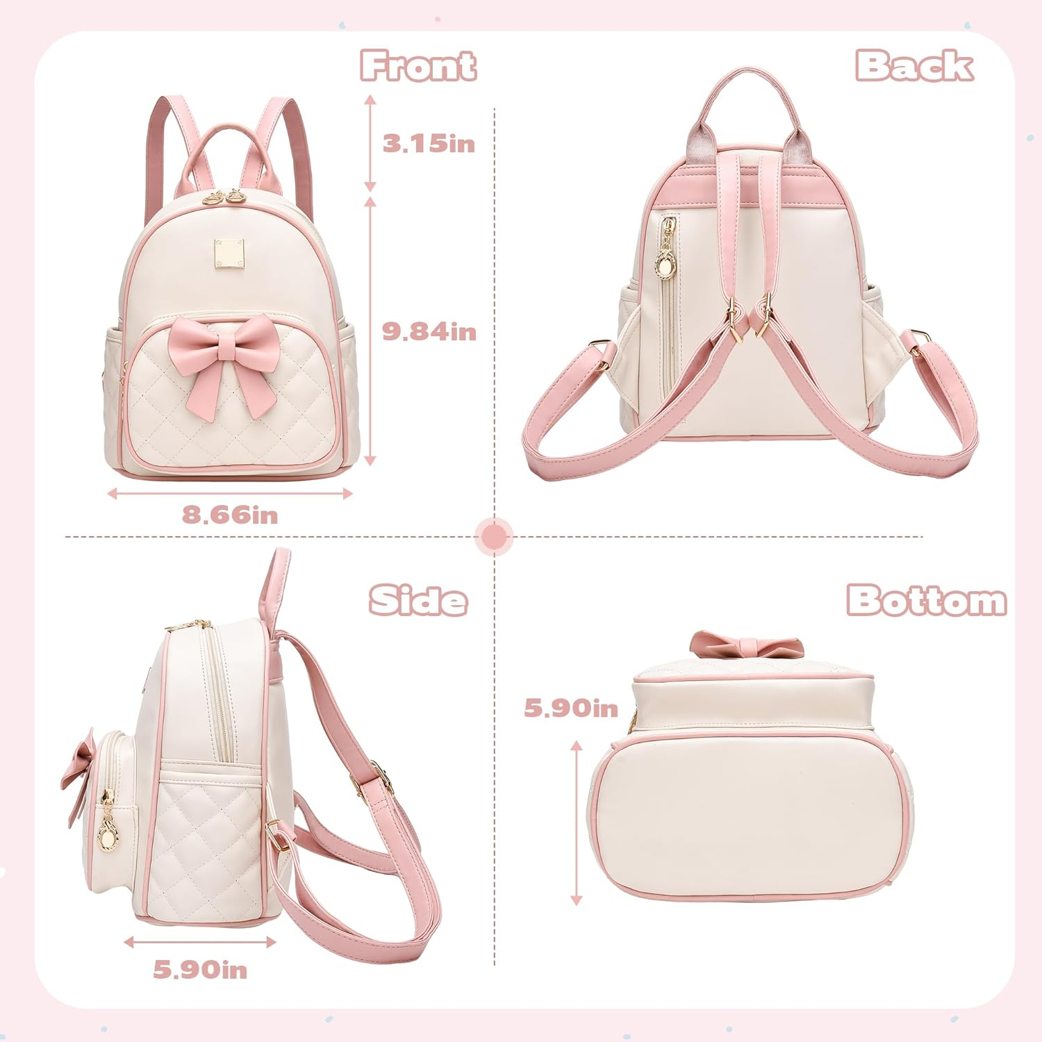 I IHAYNER Women Quilted Leather Backpack Small Bowknot Mini Backpack Purse for Girls Personalized Trendy Stuff Gifts for Kids image number 5