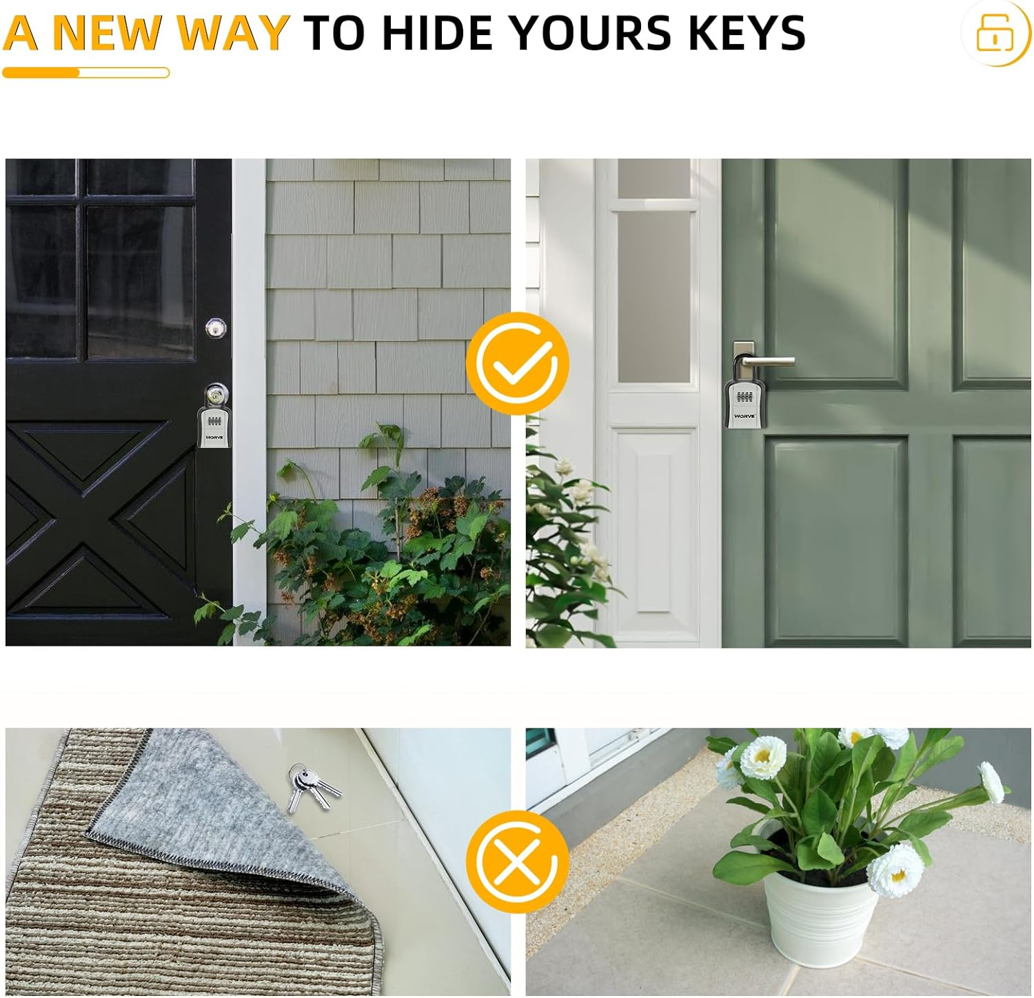 Worve Key Lock Box,Lock Box for House Key, 4-Digit Combination Security Lockbox, Portable Wall Mounted Storage Lock Box for Home, Office, Apartment Spare Key Storage (1 Pack, Black) image number 2