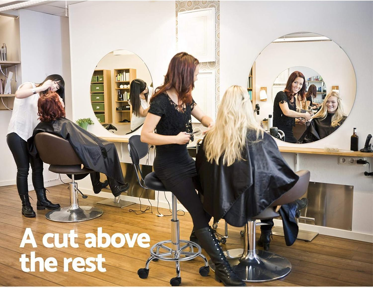 Artiss round PU Salon Stool, Bar Stools Swivel Lounge Drafting Chair Piano Guitar Seat Barber Chairs Outdoor Spa Indoor Home Office Kitchen Furniture, with Backrest Hydraulic Lift Black image number 6