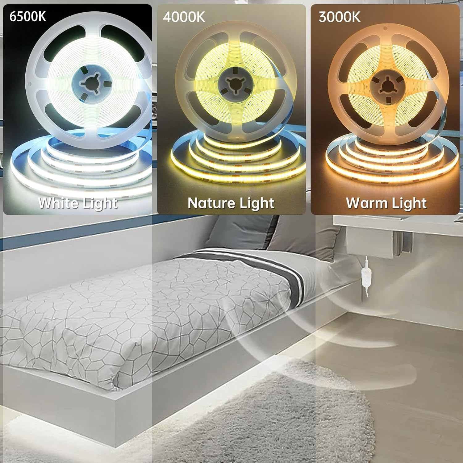 Clearhill 5V USB Motion Sensor Dimmable Flexible LED Strip Lights,9.84Ft/3M,Cool White 6500K Bright Lights,8Mm Width,320Leds/M,Not Waterproof IP 20,For Closet Light Bedroom Cabinet Stair image number 2