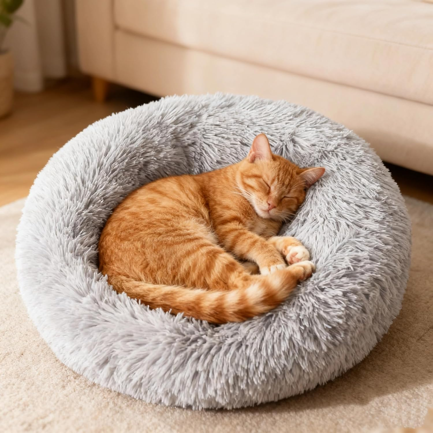 Plush Pet Bed, Doughnut Pet Bed, Cat Bed, Fluffy, Dog Bed, round Dog Cushion, Cat Basket, Sleeping Area, Plush Cat Cushion, Dog Cushion, Washable Puppy Bed, 40 Cm, Grey image number 1