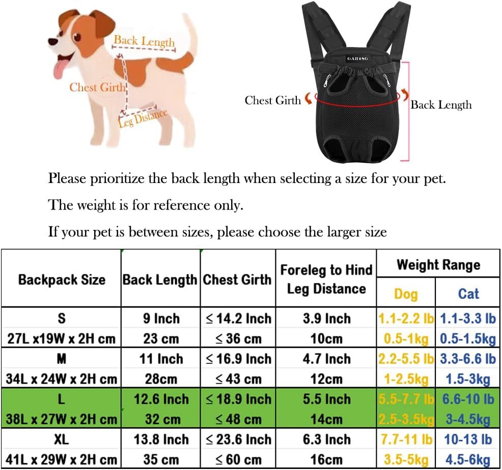GAHOSG Dog Cat Carrier Backpack Adjustable Pet Carrier Backpack Travel Bag, Easy-Fit for Traveling Hiking Camping for Small Medium Dogs Cats Puppies,Black, Large image number 6